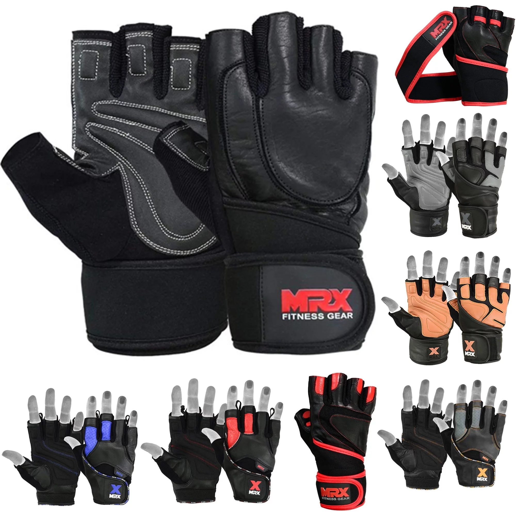 MRX Weight Lifting Gloves Gym Power Training Fitness Bodybuilding Glove Long Wrist Strap Black / Red M - Womvr