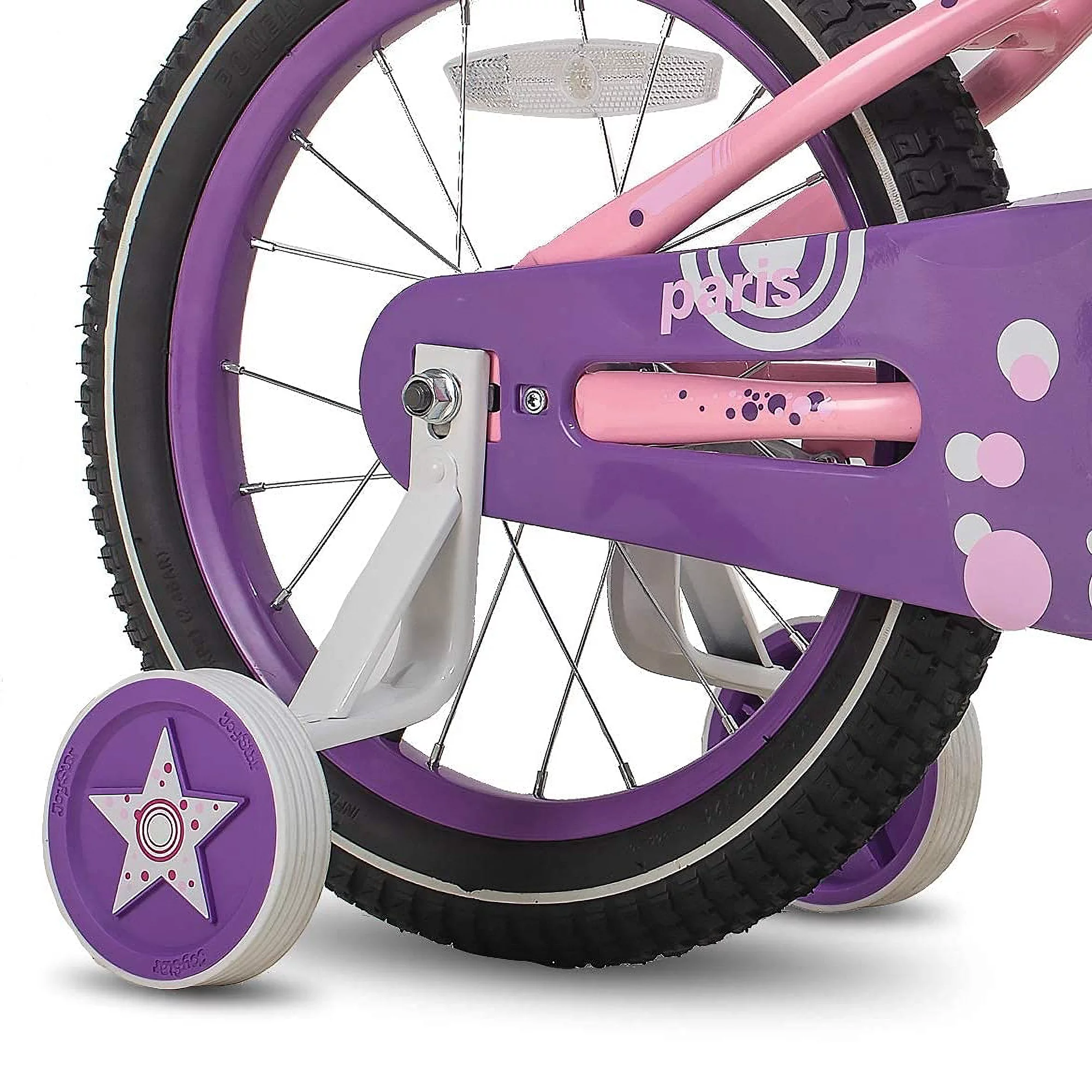 Joystar Paris 18 Inch Ages 5 to 9 Girls Training Wheel Kickstand Bike, Blue/Pink - Womvr