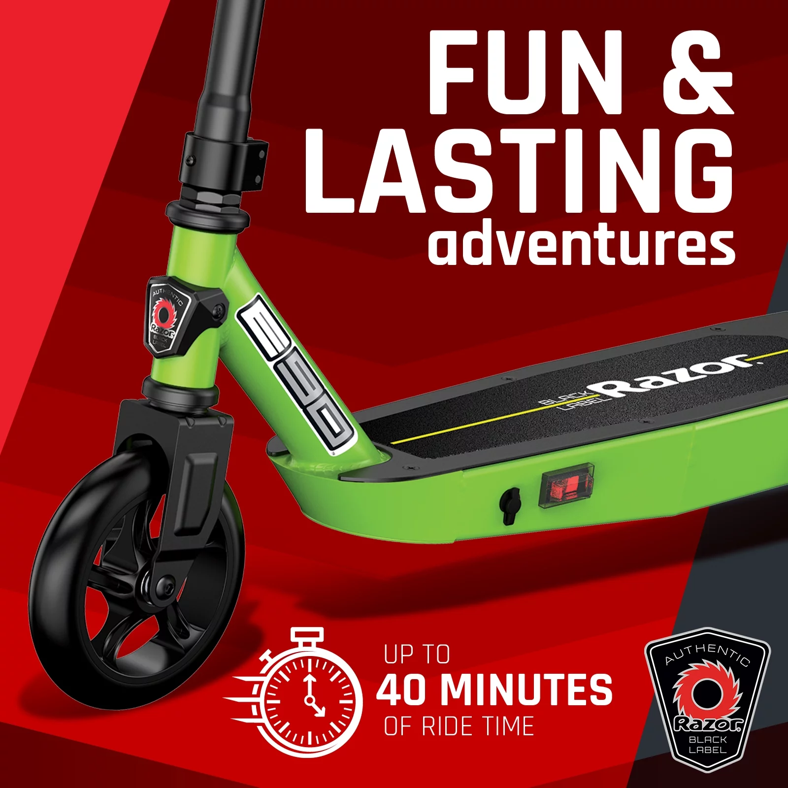 Razor Black Label E90 Electric Scooter - Green, for Kids Ages 8+ and up to 120 lbs, up to 10 mph - Womvr