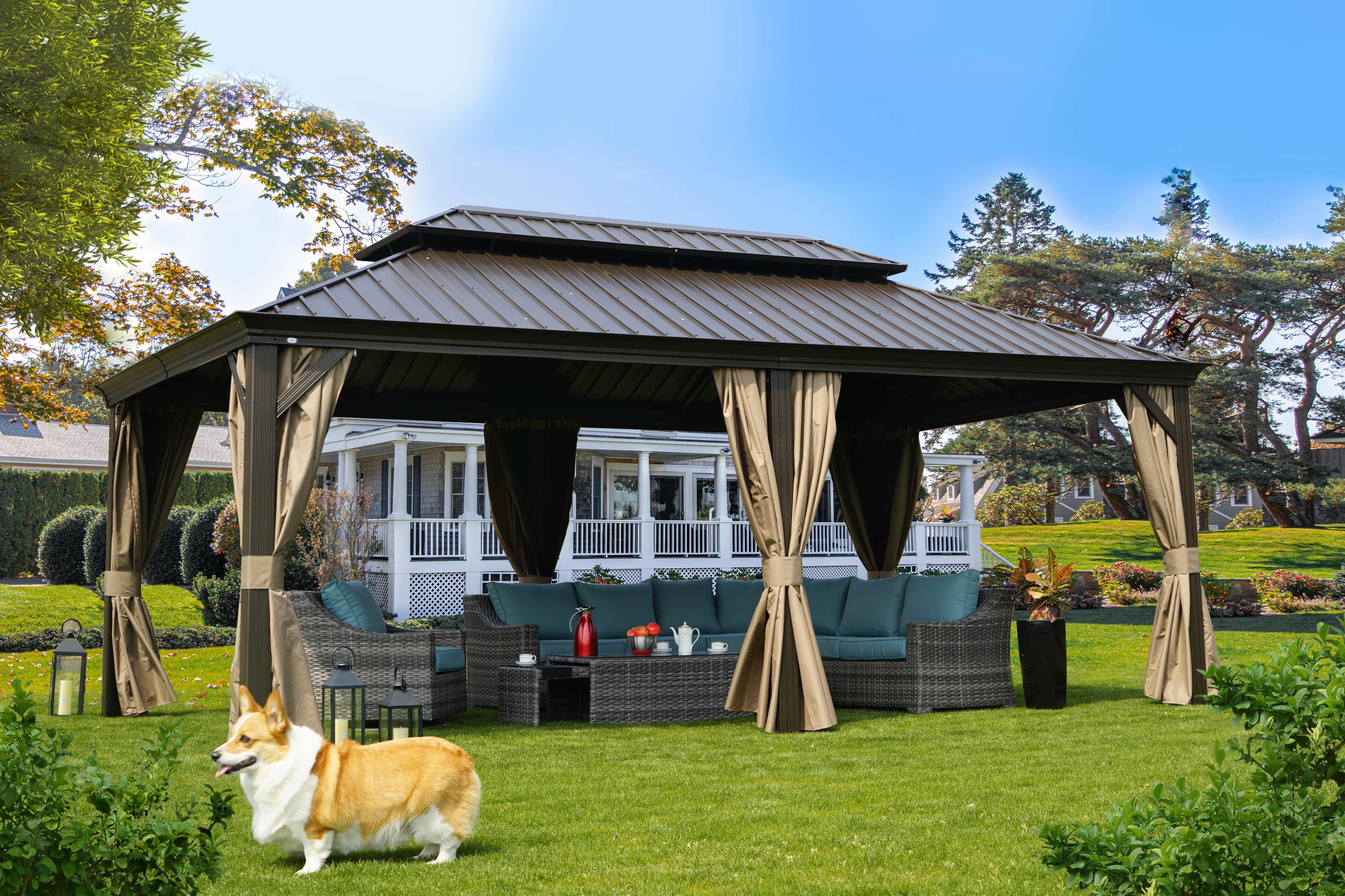 Kozyard Alexander Hardtop 12 ft. W x 10 ft. D Aluminum Hardtop Gazebo (Brown) - Womvr