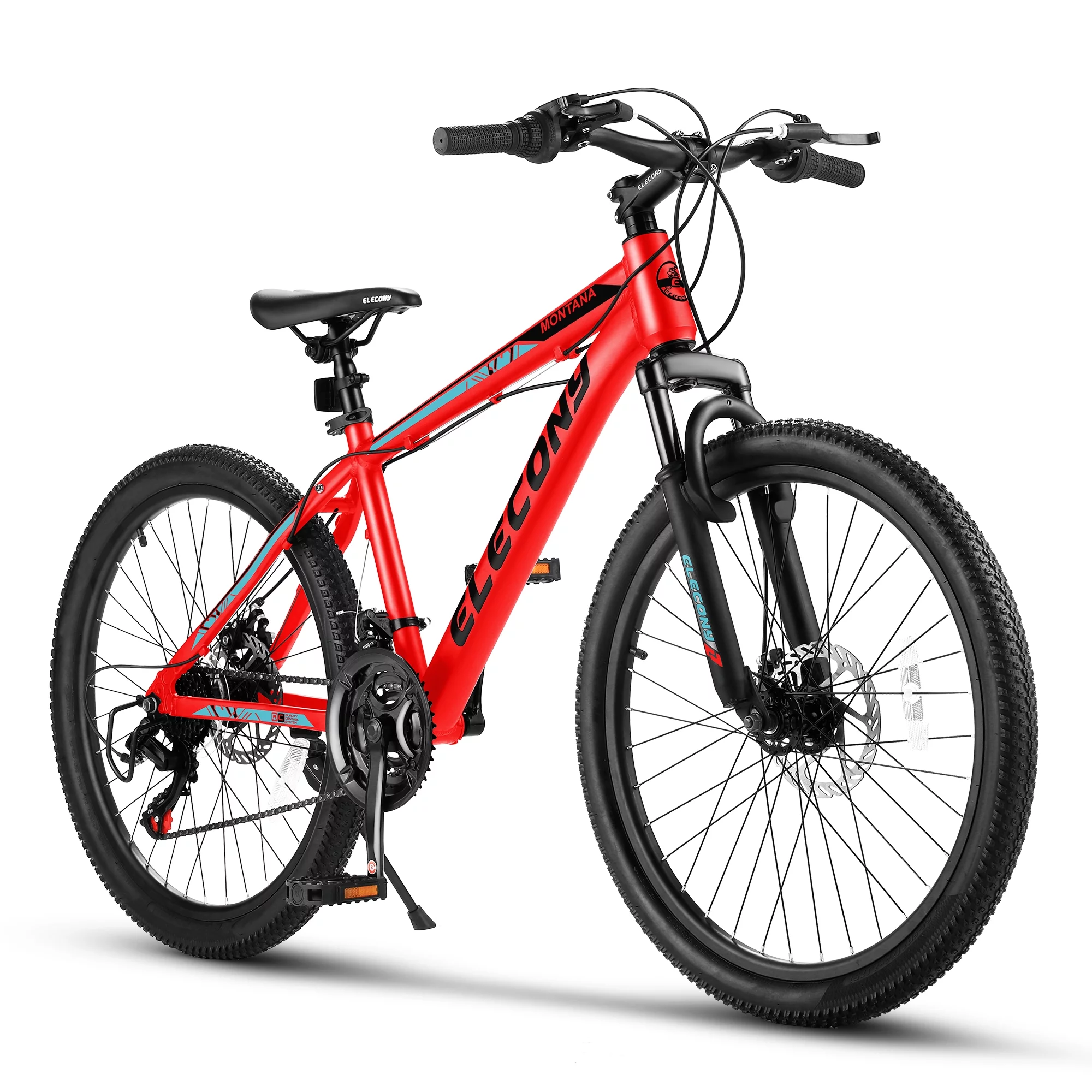 24 inch Mountain Bike Bicycle for Adults Aluminium Frame Bike, Shimano 21-Speed with Disc Brake, Adults Cross-Country Ride Cycle for Men & Women All Terrain Riding, Red - Womvr