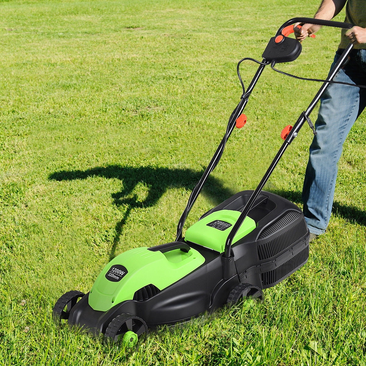 Costway 12 Amp 14-Inch Electric Push Lawn Corded Mower With Grass Bag Green - Womvr
