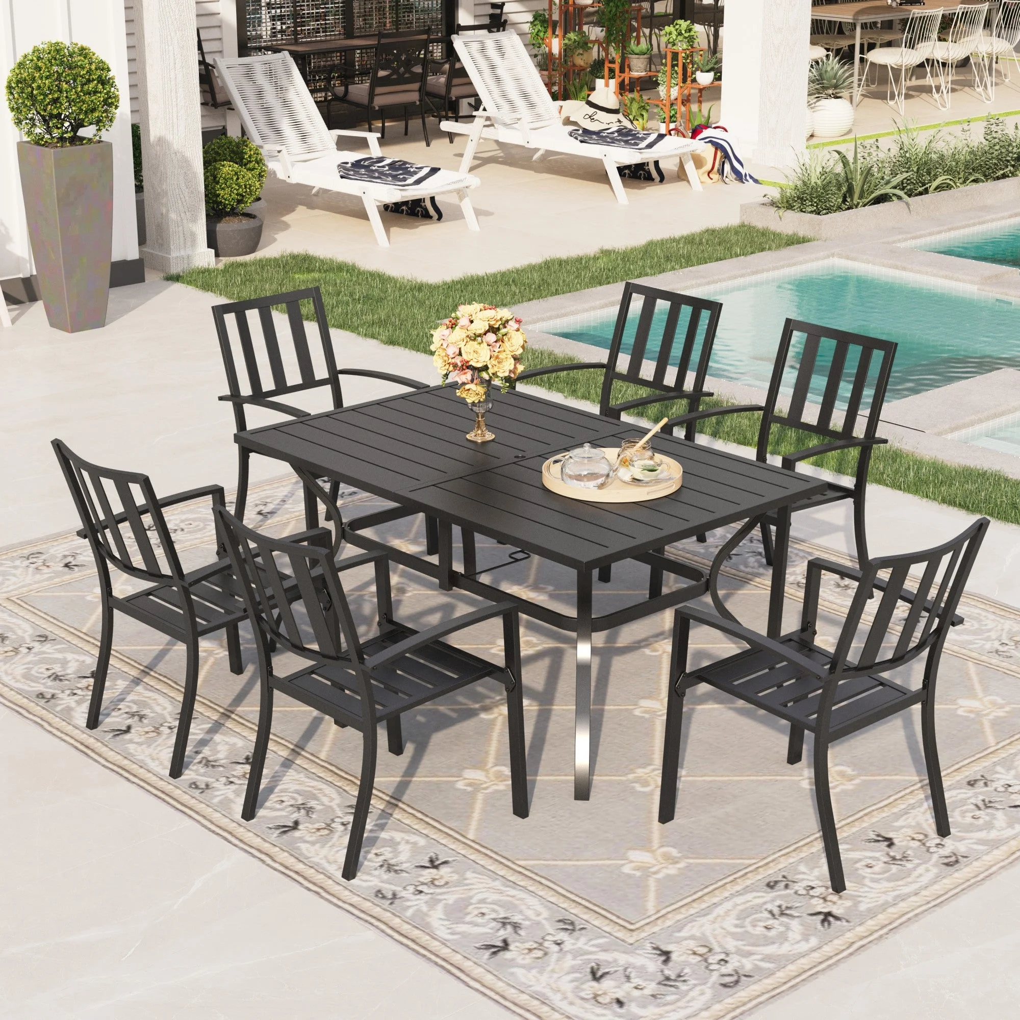 Sophia & William 7 Piece Outdoor Patio Dining Sets Metal Furniture Table and Stackable Chairs - Womvr