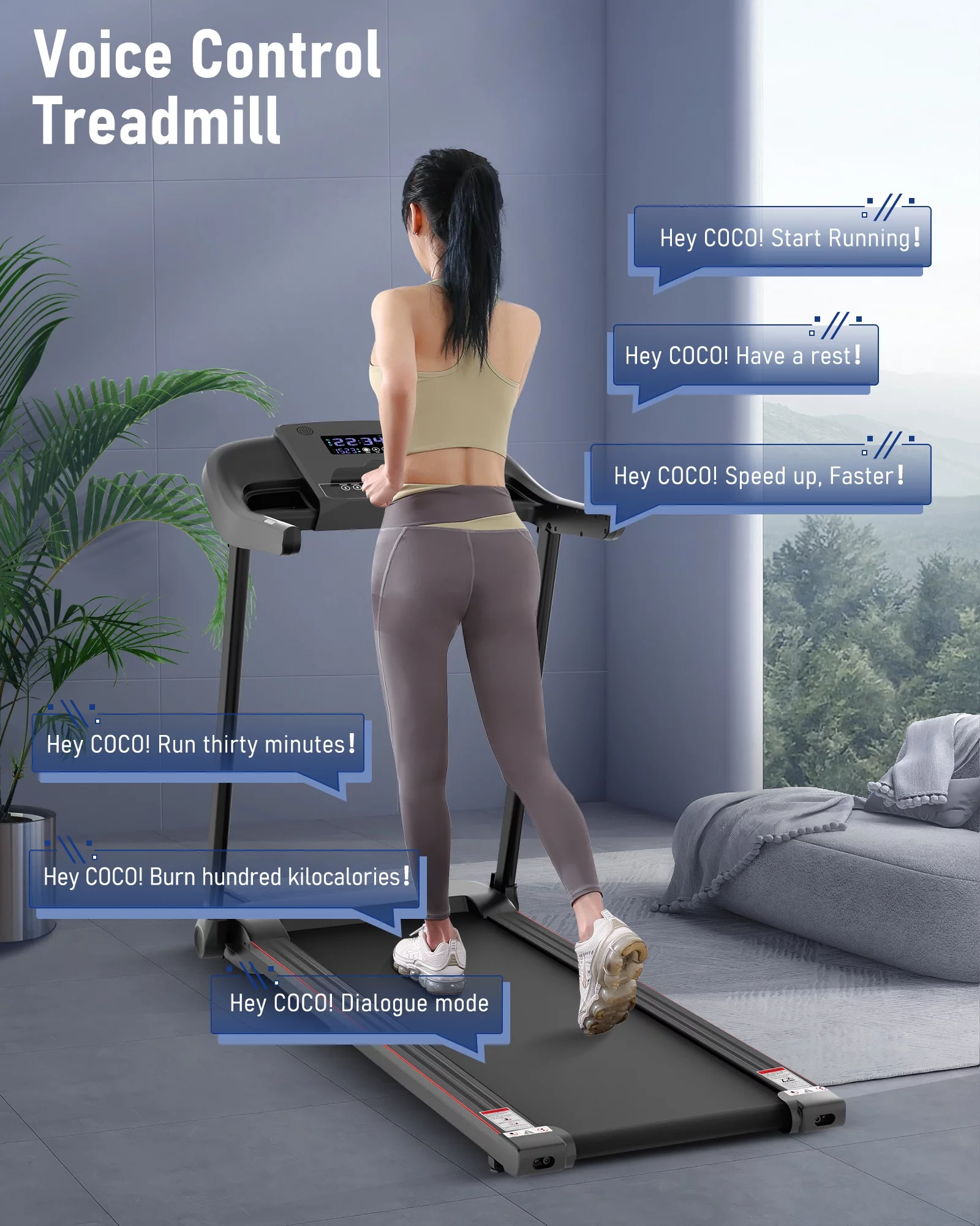 Treadmill with Folding Electric Treadmill Bluetooth Voice Control Exercise Treadmill for Home Office Speed Range of 0.5-7.5 mph - Womvr