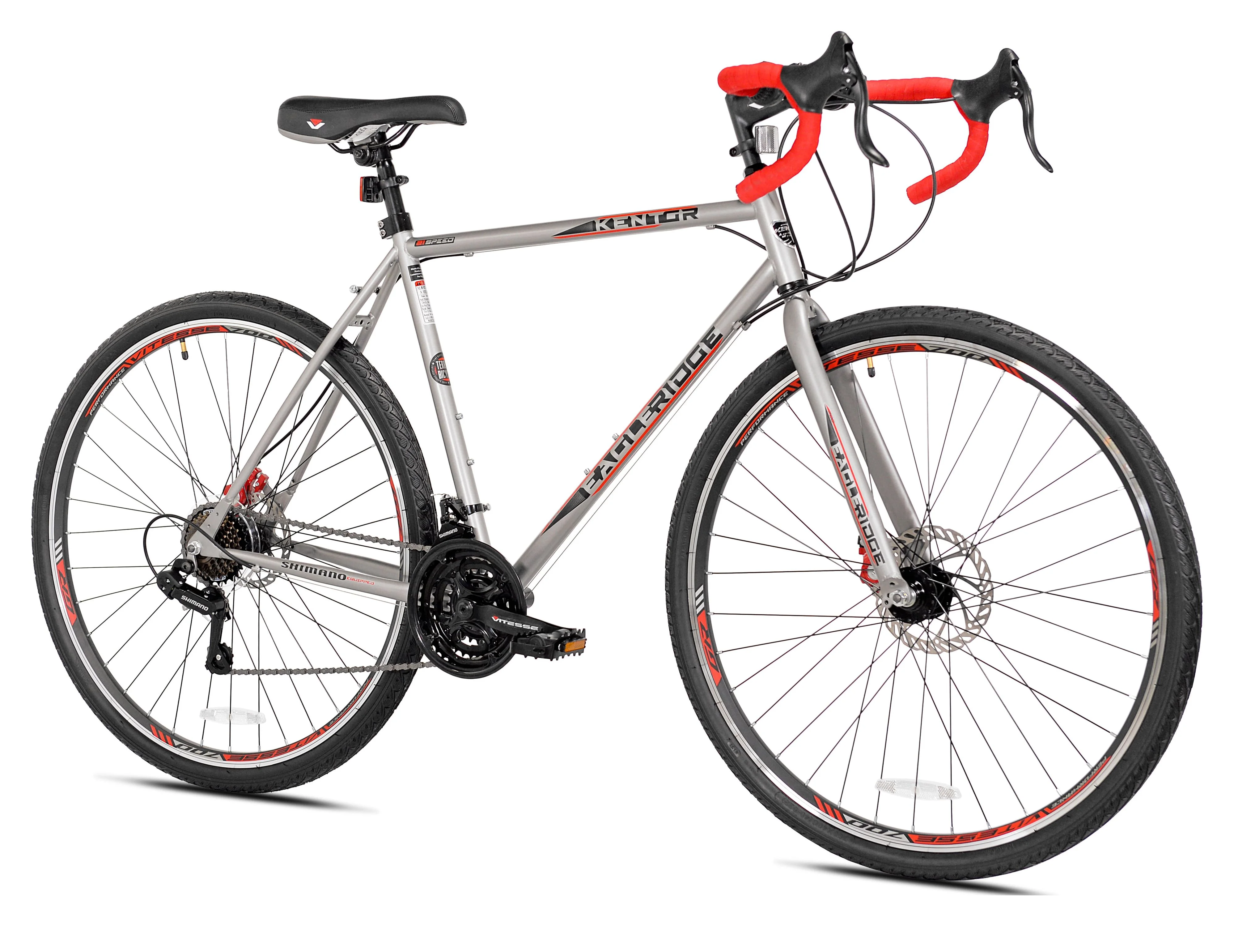 Kent Bicycles 700c Eagle Ridge Adventure Gravel Men's Large Bike, Silver, Red - Womvr