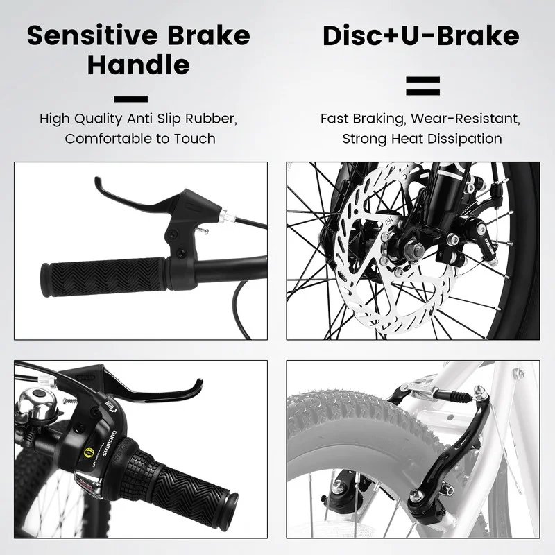Okimo 20in Mountain Bike 7-Speed Kids Bike with Ergonomic Durable Steel Frame for Ages 8-12 Boys and Girls, White - Womvr