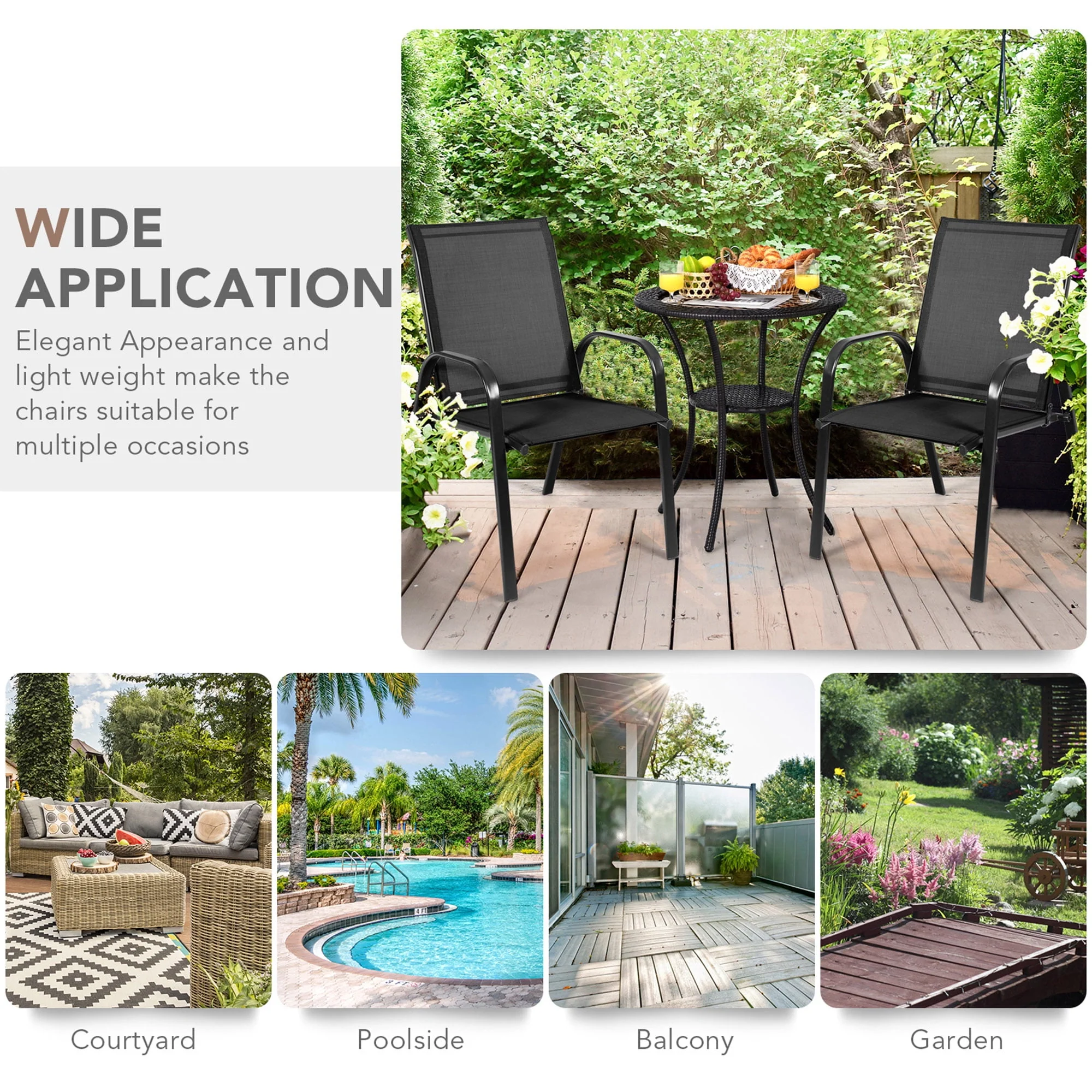 Gymax Set of 2 Patio Chairs Dining Chairs w/ Steel Frame Yard Outdoor Grey - Womvr