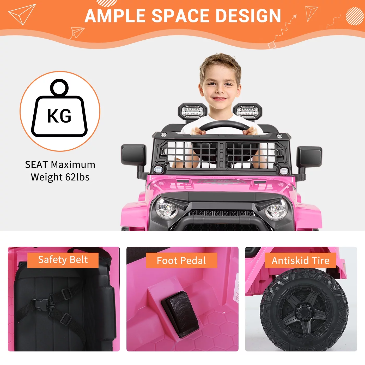 FUNTOK Kids 12V Electric Ride on Toy Car with Remote Control, Spring Suspension, DIY Stickers and Music Player - Womvr