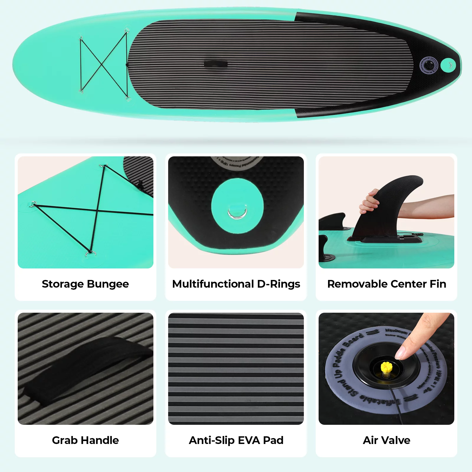 Pirecart 10ft Inflatable SUP Stand up Paddle Board with Backpack, Paddle, Leash - Womvr