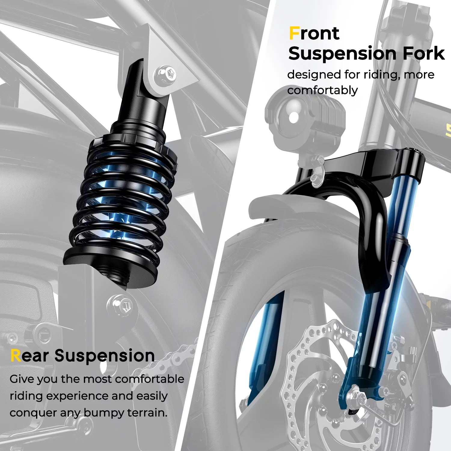 SOHAMO Electric Bike w/400W Motor and 48V 13Ah Removable Battery Folding Ebike for Adults and Teens, Full Suspension, 3 Levels Assist, 14