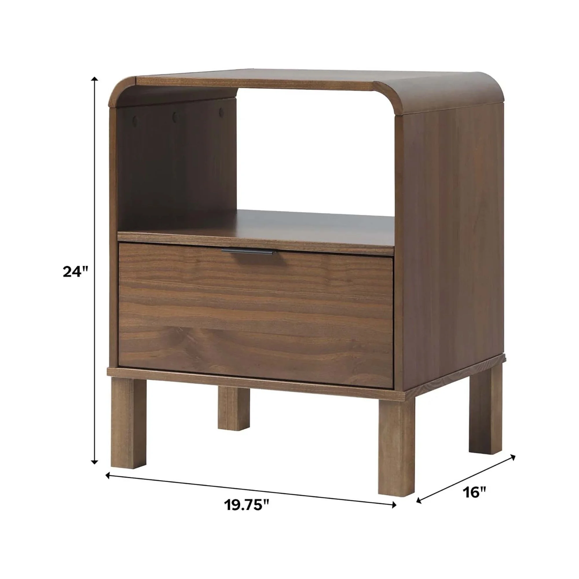 Walker Edison Modern Curved-Frame Solid Wood Nightstand, Brown - Womvr