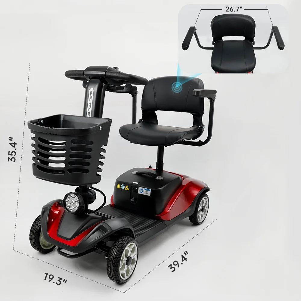 Artudatech Mobility Scooter, Electric Powered Wheelchair Device for Travel, Adults, Elderly 4 Wheels 300lb Weight Cap Model with lights Blue Color - Womvr