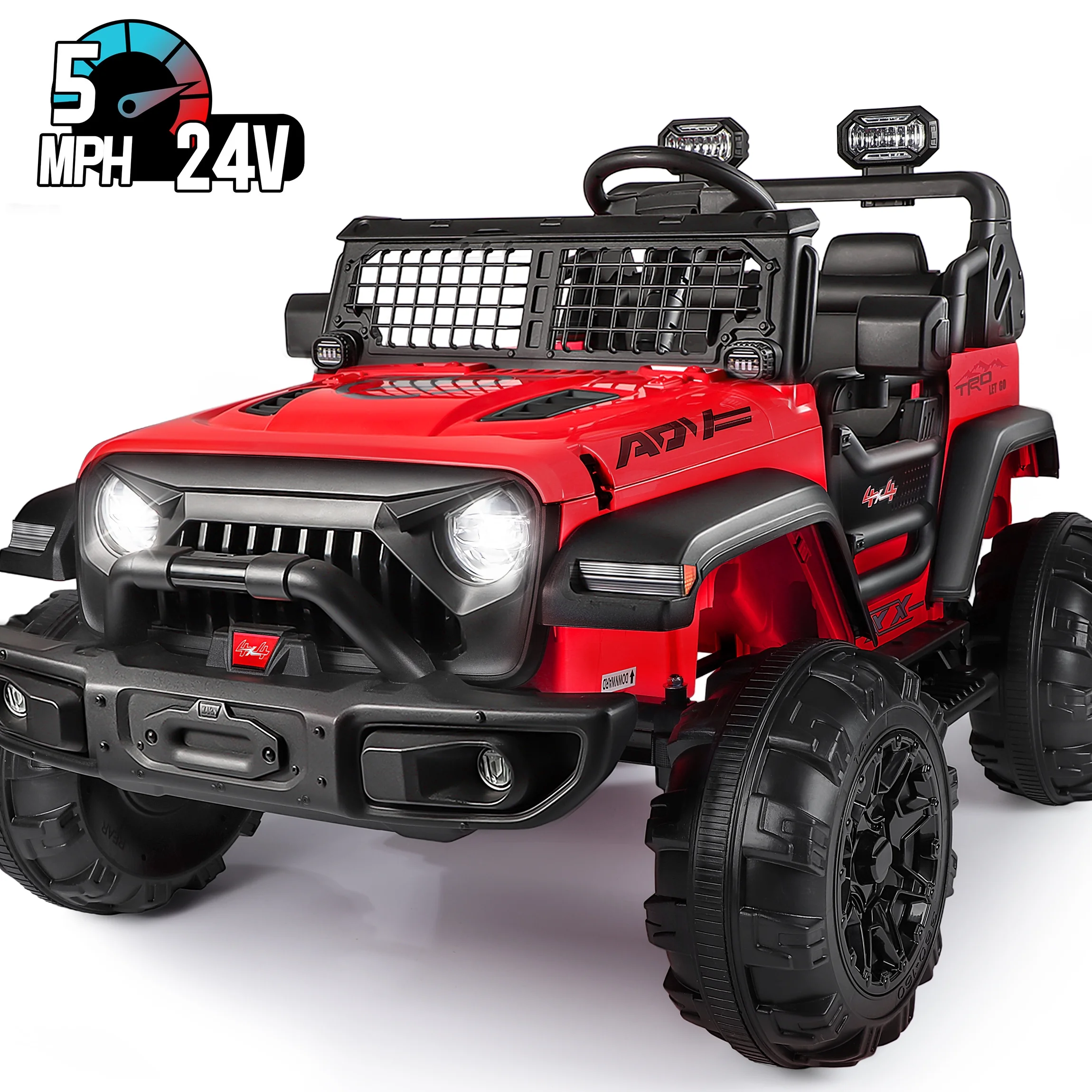 Wisairt 24V Kids Ride on Truck, 2 Seater Powered Ride on Car w/ Remote Control and Storage Space, 3 Speeds, Bluetooth, LED Lights (Black) - Womvr