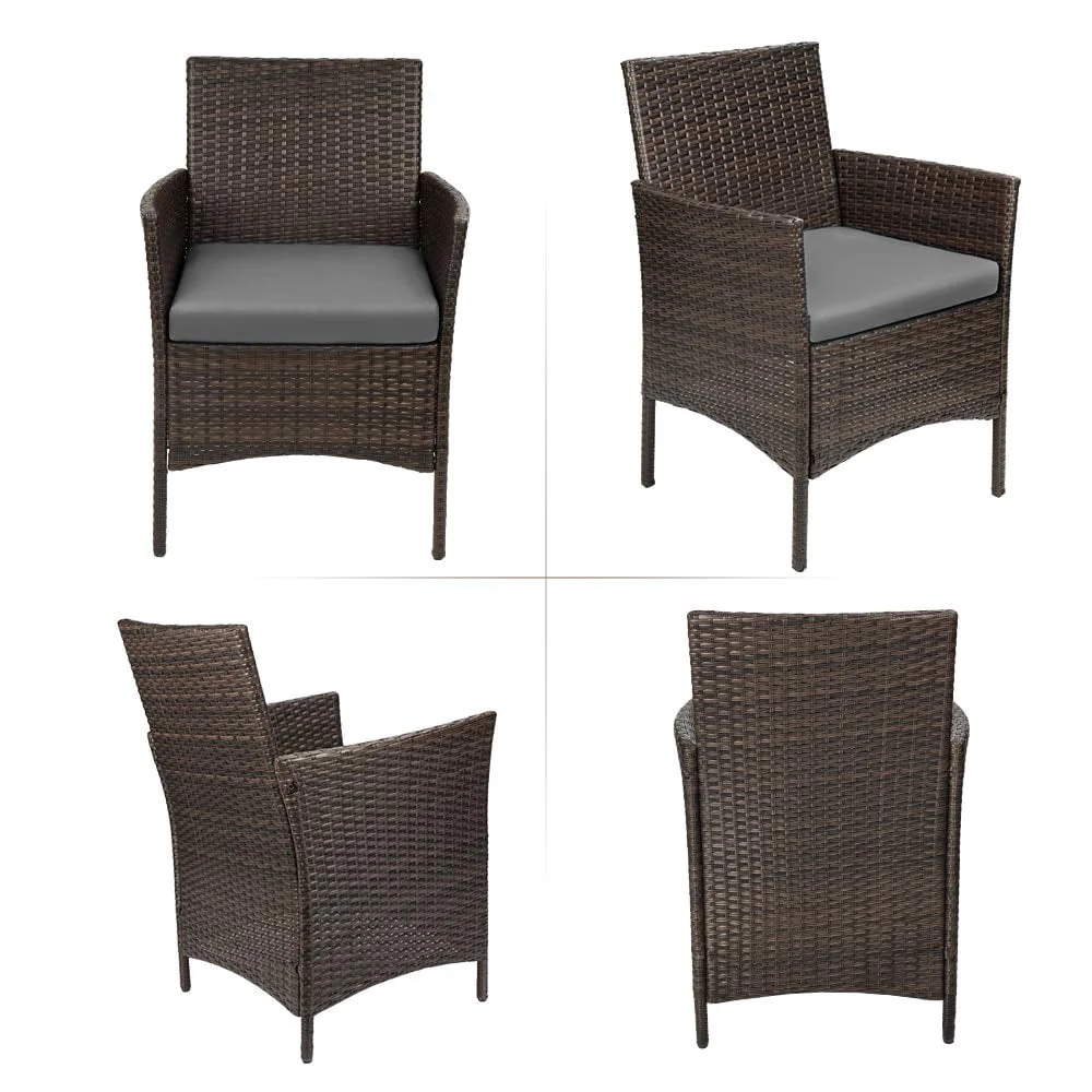 Lacoo 3 Pieces Outdoor Patio Furniture PE Rattan Wicker Table and Chairs Set Bar Set with Cushioned Tempered Glass, Brown/Beige, 2 - Womvr