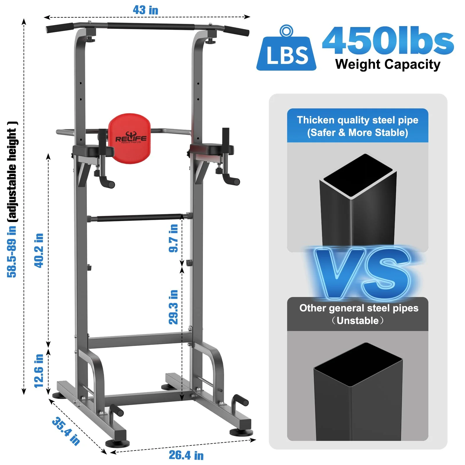 Power Tower Dip Station Pull up Bar Leg Press for Home Gym Strength Training Exercise Equipment RELIFE REBUILD YOUR LIFE - Womvr