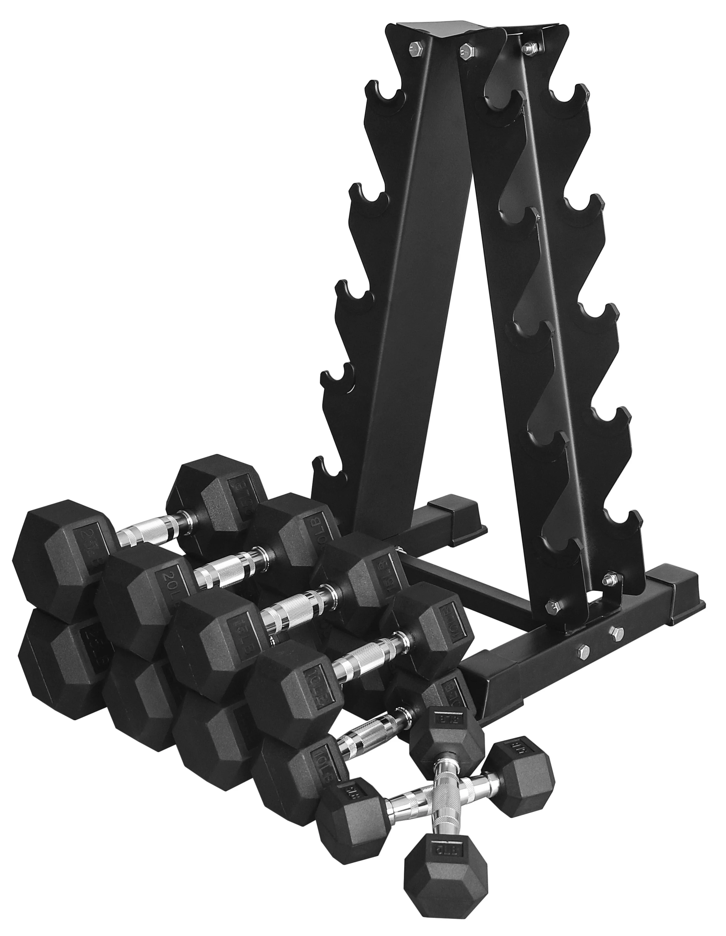 BalanceFrom 150LB Coated Hex Dumbbell Weight Set and A-Frame Storage Rack, 5-25 lbs Pairs - Womvr