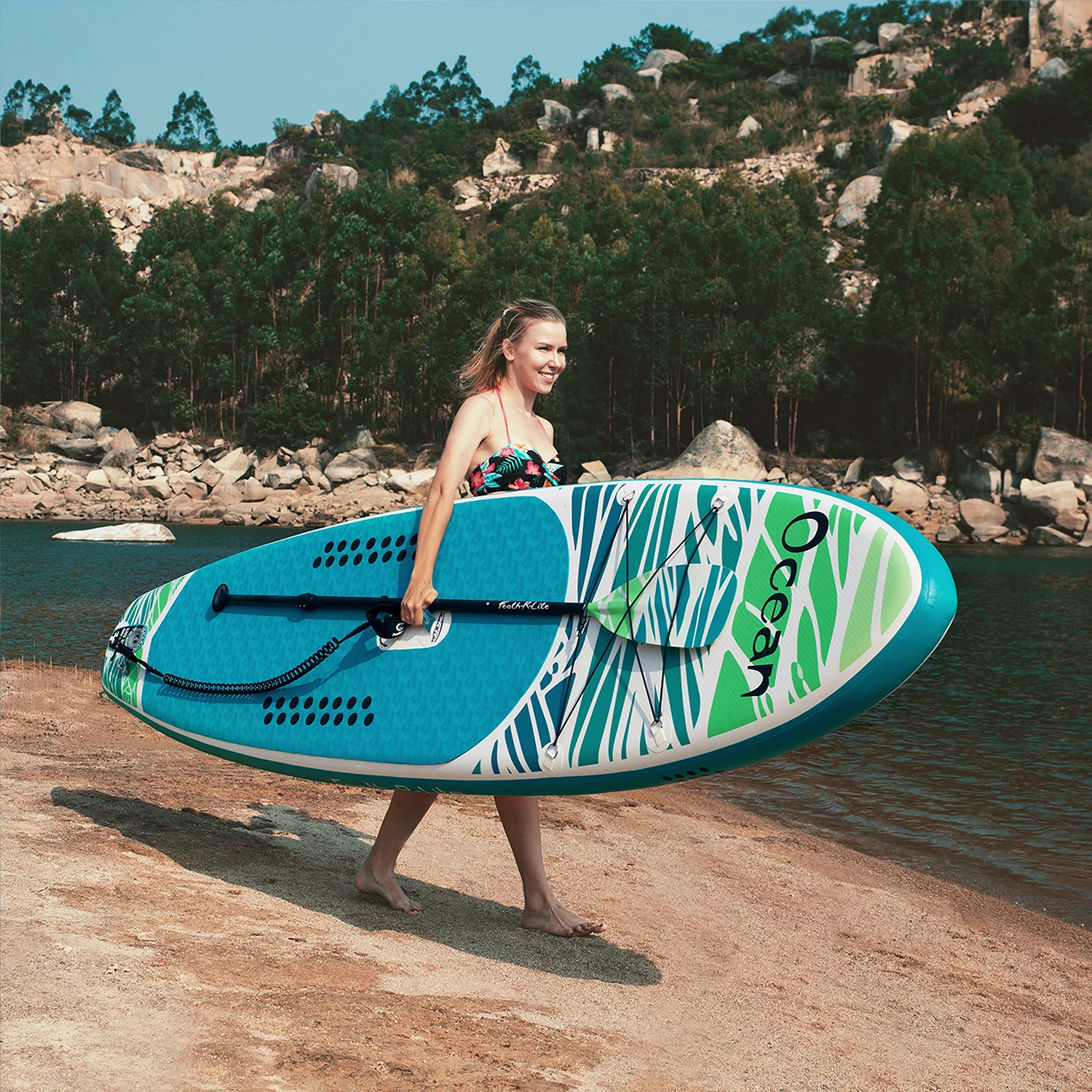 Feath-R-Lite Stand Up Inflatable Paddle Board, Sup Light Green Paddle Board 10'5''x33''x6'' (L/W/H),Adjustable Paddle Backpack Pump Accessories - Womvr