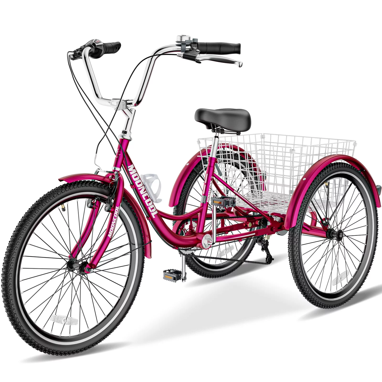MOPHOTO Adult Tricycle 20/24/26 inch 3 Wheel Bicycle,3 Wheel Bikes for Adults,7 Speed Low Stepover Frame Tricycle with Basket/Bell,3 Wheel Bicycle for Seniors,Women,Men - Womvr