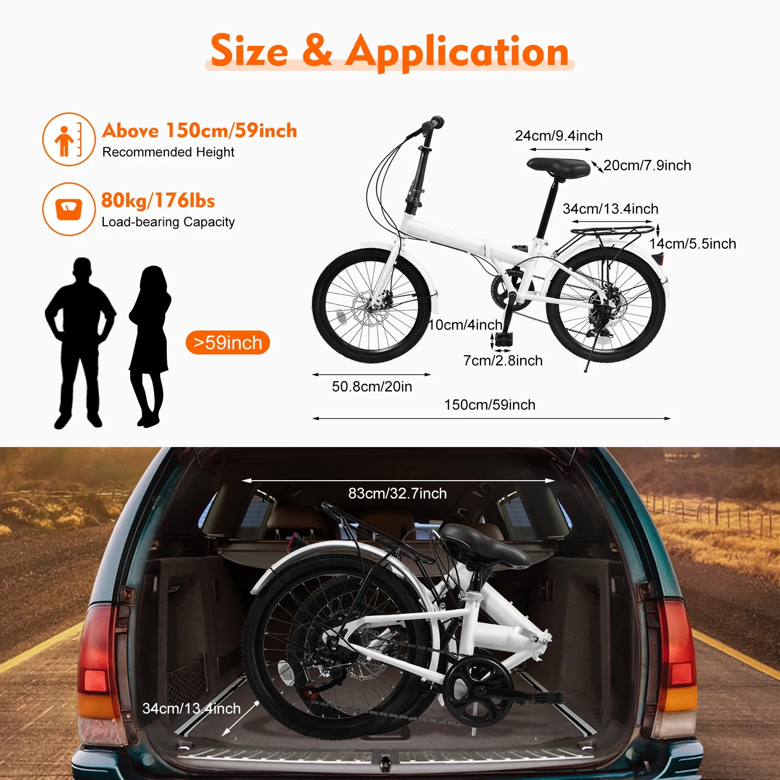 20-inch Wheels 7 Speed Folding Bike Compact Urban Commuter Bicycle High Carbon Steel White - Womvr