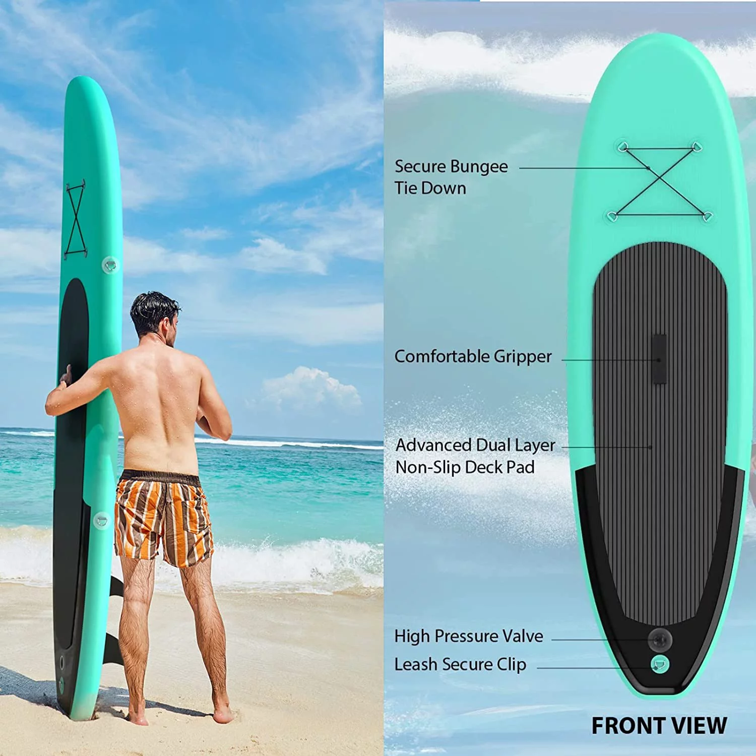 streakboard 10' Inflatable Stand up Paddle Board with SUP Accessories, Backpack, Paddle & Hand Pump - Womvr