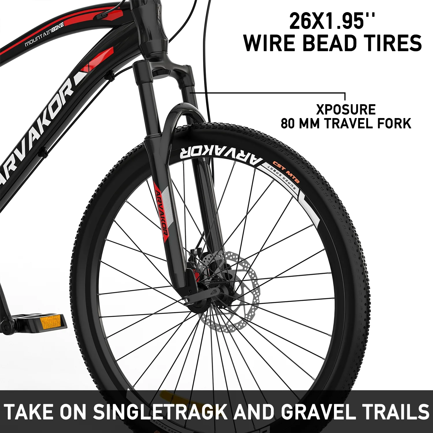 ARVAKOR 26'' Mountain Bike with Daul Disc Brakes, 21 Speed, Aluminium Alloy Frame MTB, Black - Womvr