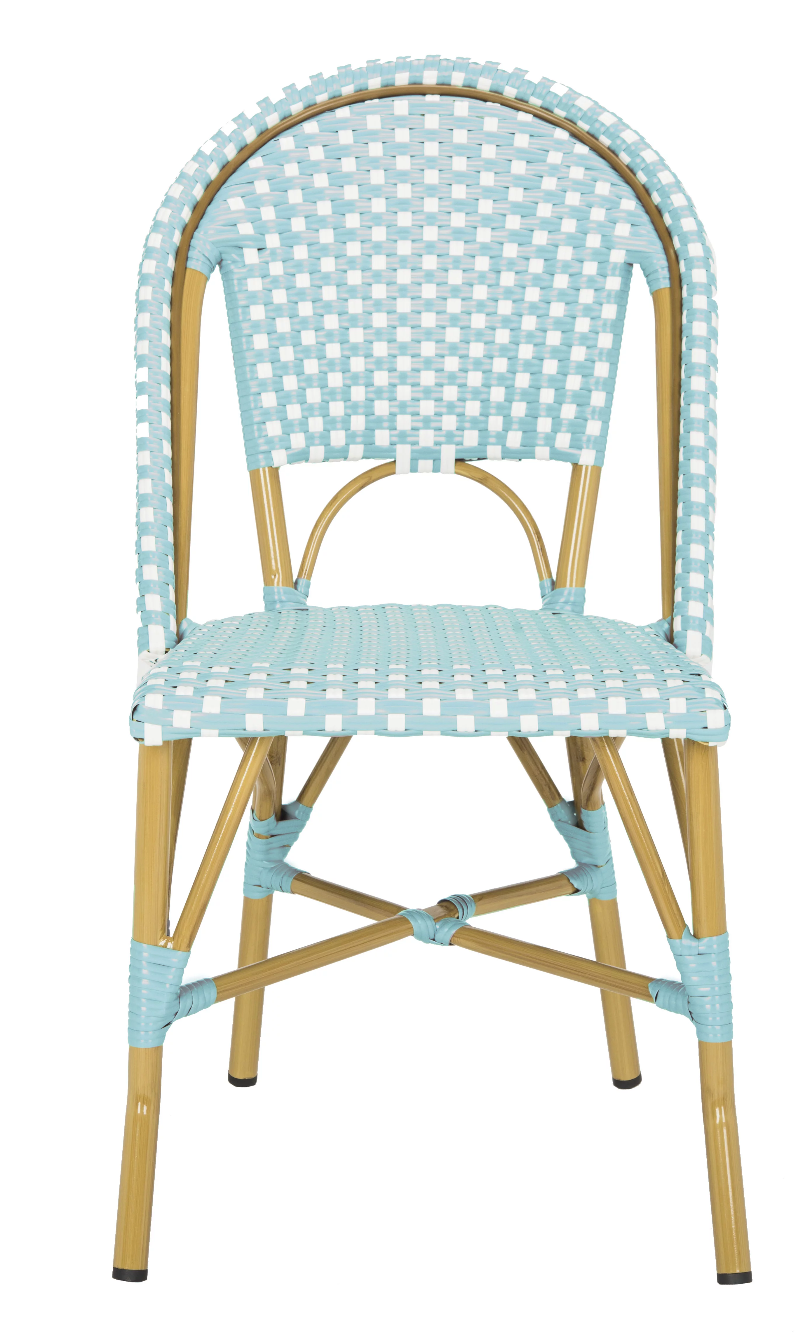 SAFAVIEH Salcha Outdoor French Bistro Side Chair, Blue/White, Set of 2 - Womvr