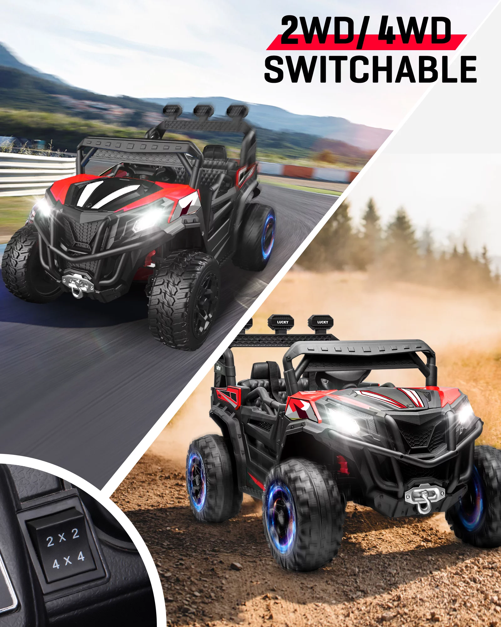 TOKTOO 24V Ride on Car, 4WD Powered Ride on UTV with Remote Control & Trunk Storage Space,  1 Seater Kid Car for Boys Girls -Blue - Womvr