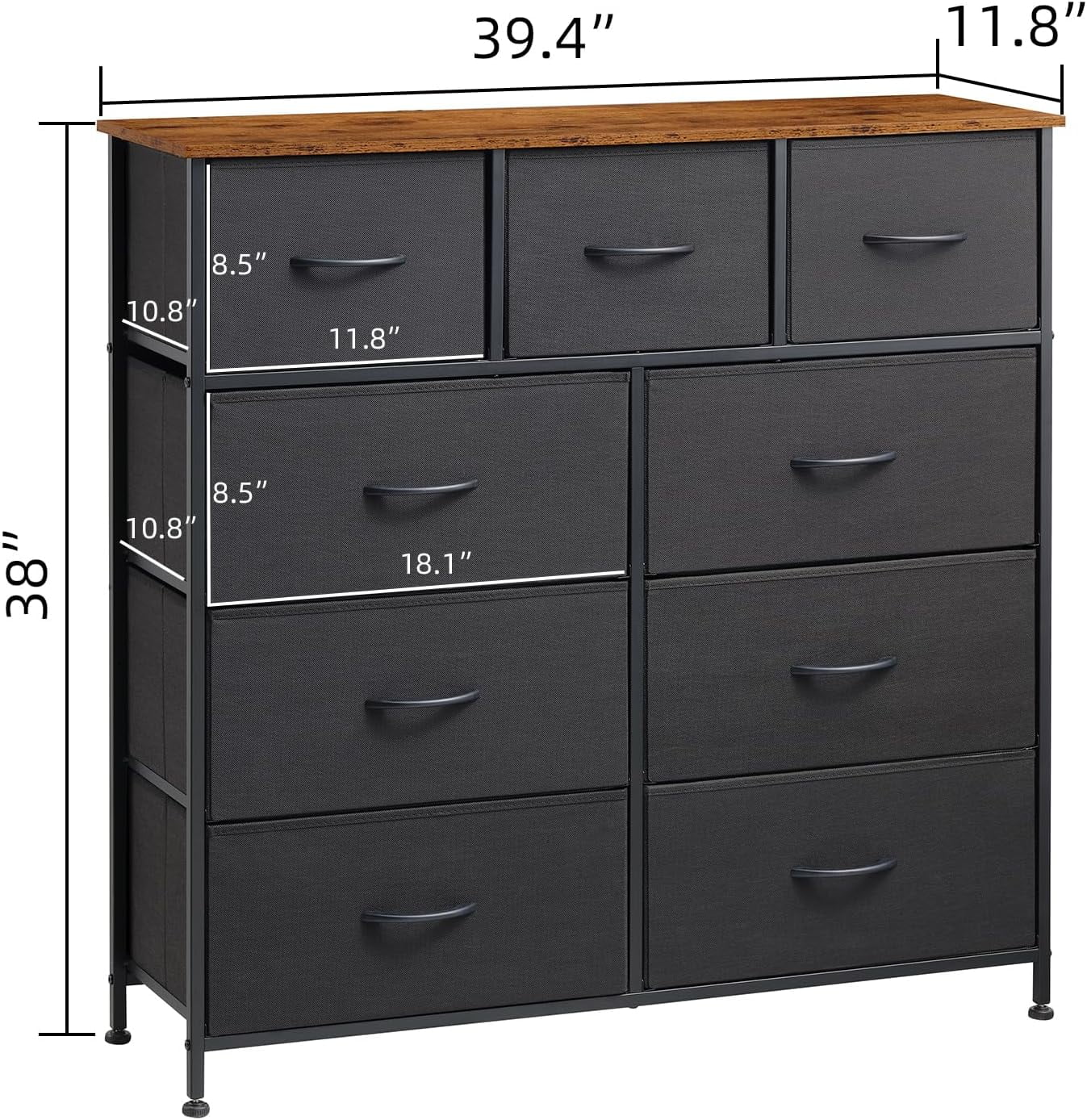 Somdot Dresser, 9-Drawer Fabric Storage Tower for Bedroom, Nursery, Entryway, Closets, Tall Chest Organizer Unit with Large Capacity Fabric Bins - Womvr