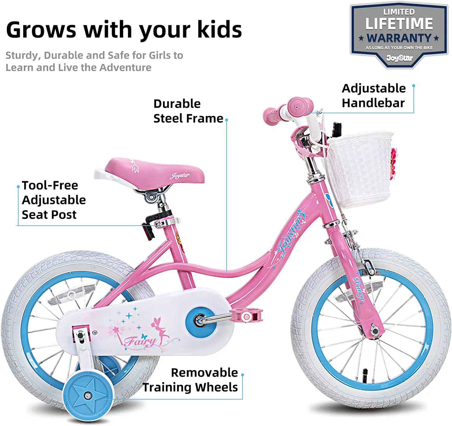 JOYSTAR Fairy Girls Bike for Toddlers and Kids Ages 5-9 Years Old Kids, 18 inch Wheels .Training Wheels Included,Pink - Womvr