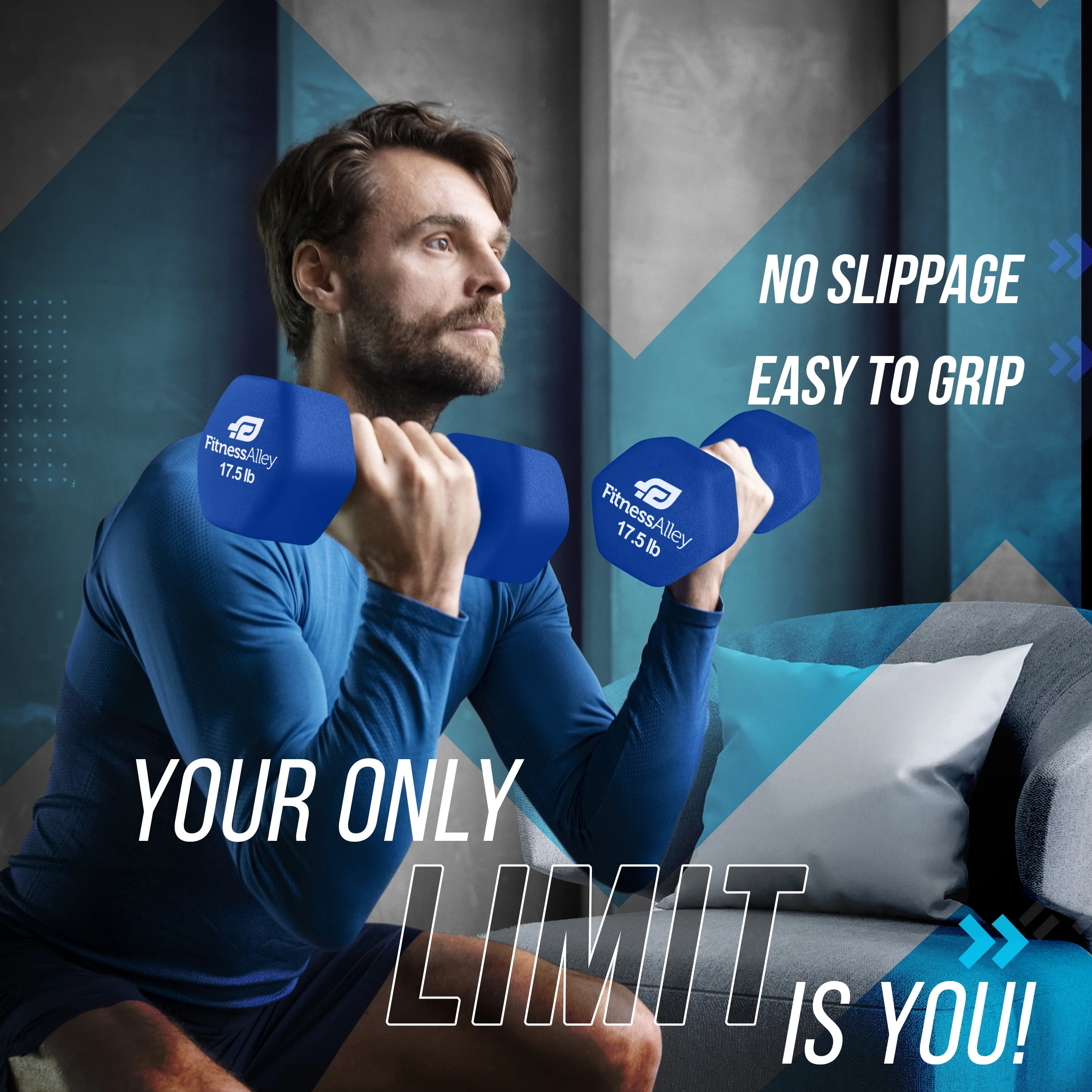 Fitness Alley Neoprene Coated Workout Dumbbells set of 2 �C Anti Roll, Non Slip with Smooth Grip Fitness & Exercise Dumbbells �C Hexagon Shaped Hand Weights (17.5 Pounds) - Womvr