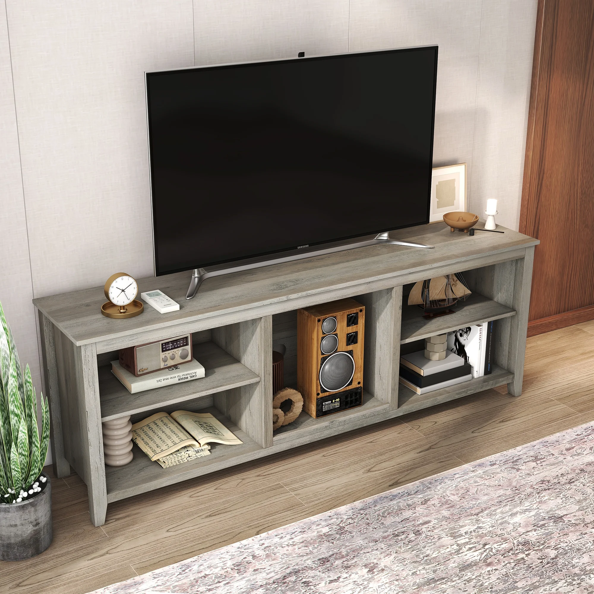SYNGAR TV Stand for 65 inch TV, Modern TV Console Table Stand with 2 Door Cabinet, Living Room TV Table Stand Buffet Cabinet with Adjustable Storage Shelves, 60