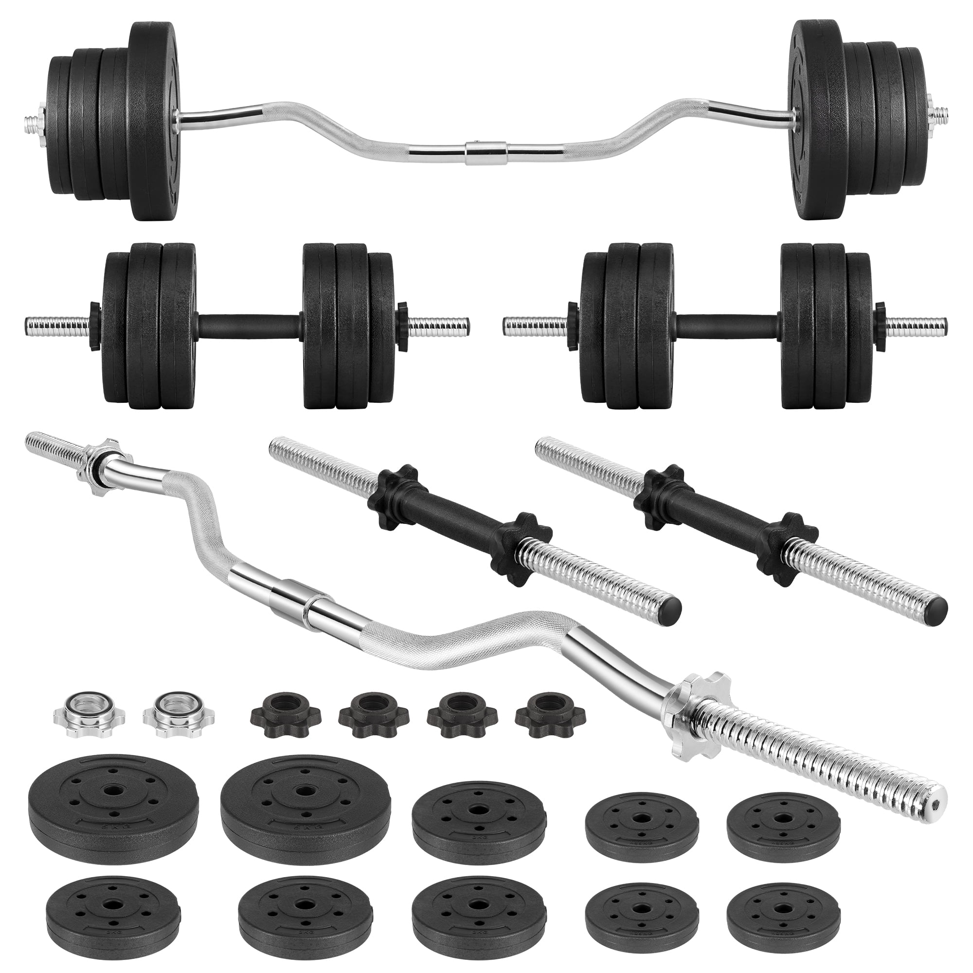 FIXTECH 66LB 2 in 1 Olympic Adjustable Weight Set with Curl bar Used As Barbell for Family fitness, Black - Womvr