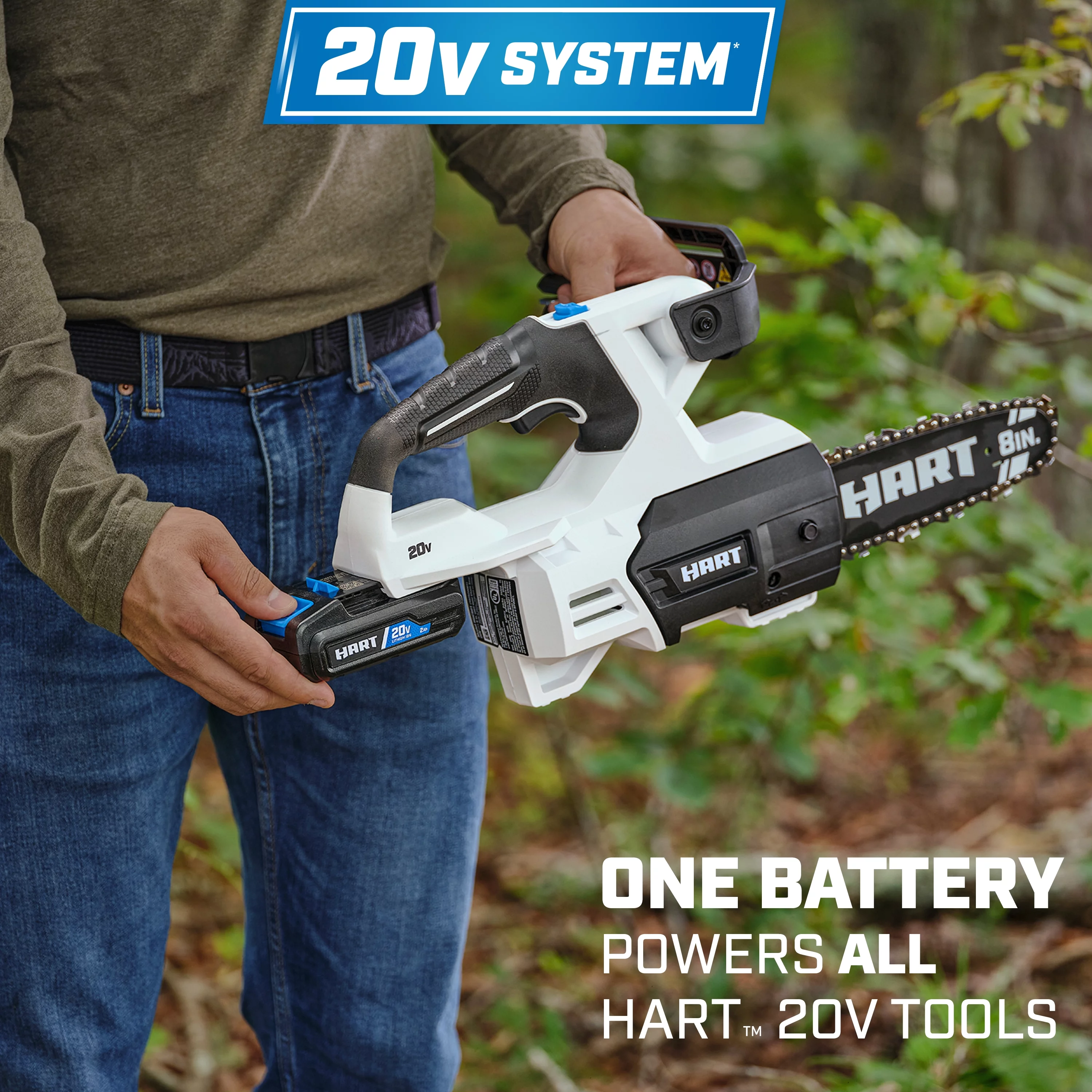 HART 20-Volt 8-inch Battery-Powered Pruning Chainsaw Kit, (1) 2.0Ah Lithium-Ion Battery - Womvr