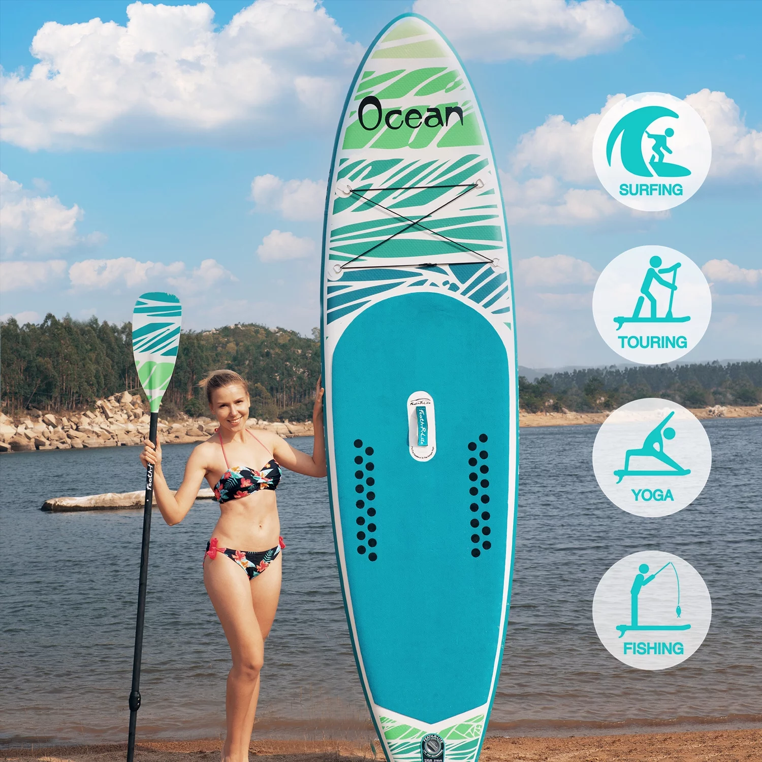 Feath-R-Lite Stand Up Inflatable Paddle Board, Sup Light Green Paddle Board 10'5''x33''x6'' (L/W/H),Adjustable Paddle Backpack Pump Accessories - Womvr