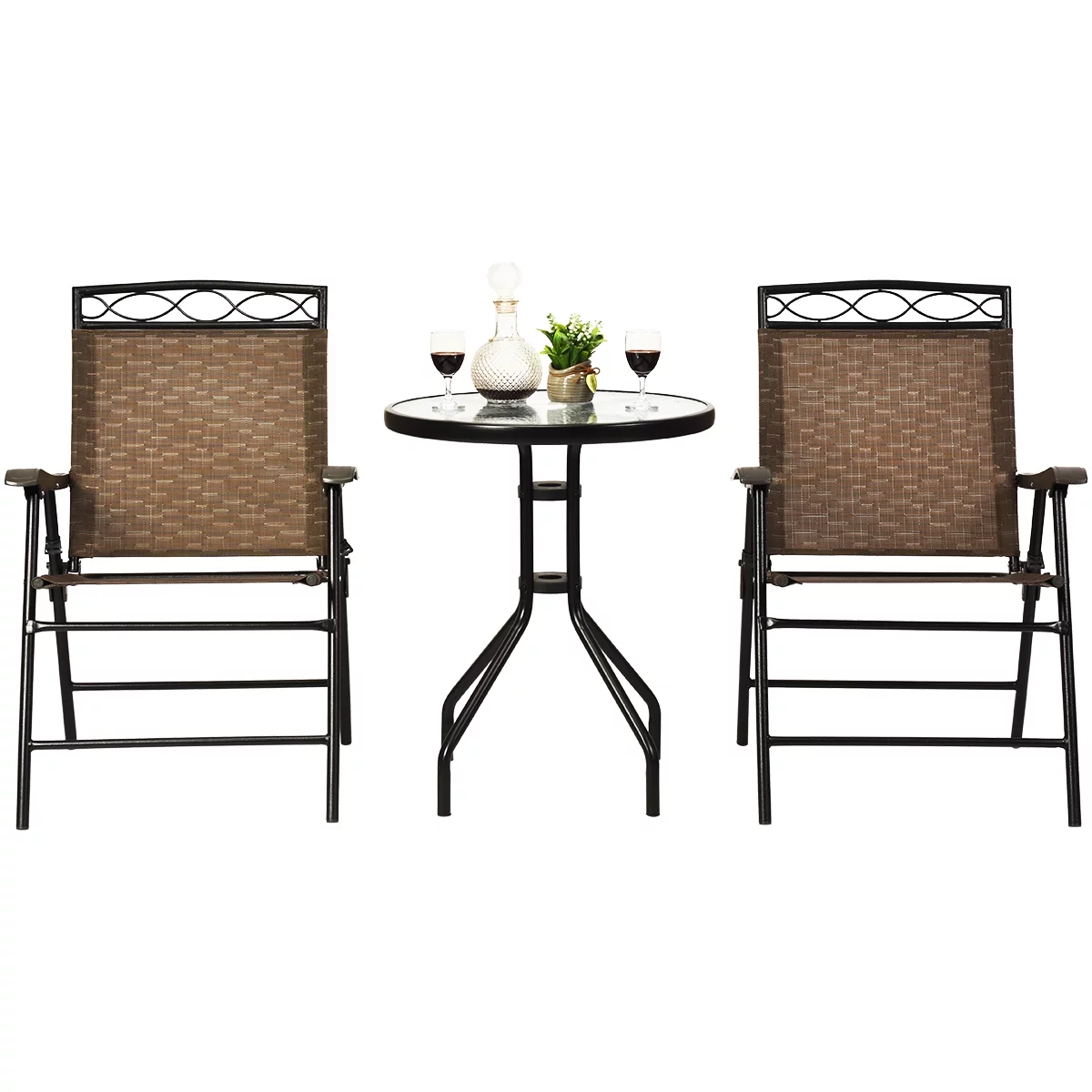 Gymax 3PCS Bistro Set Conversation Set Pub Patio Outdoor w/ Folding Chairs Table - Womvr