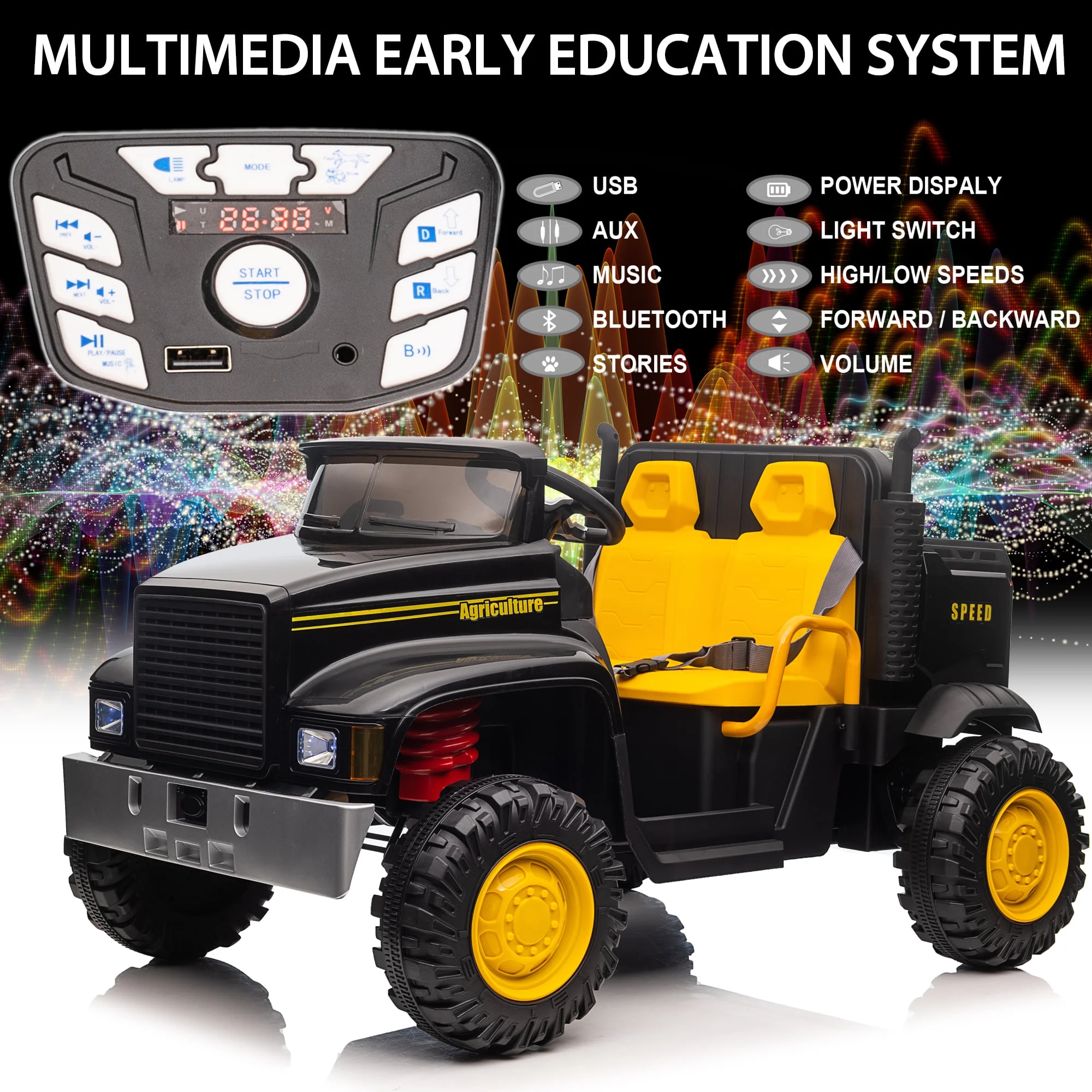 Hikiddo JC222 24V Ride on Toy, Kids Ride On Dump Truck 2 Seater with Remote - Womvr