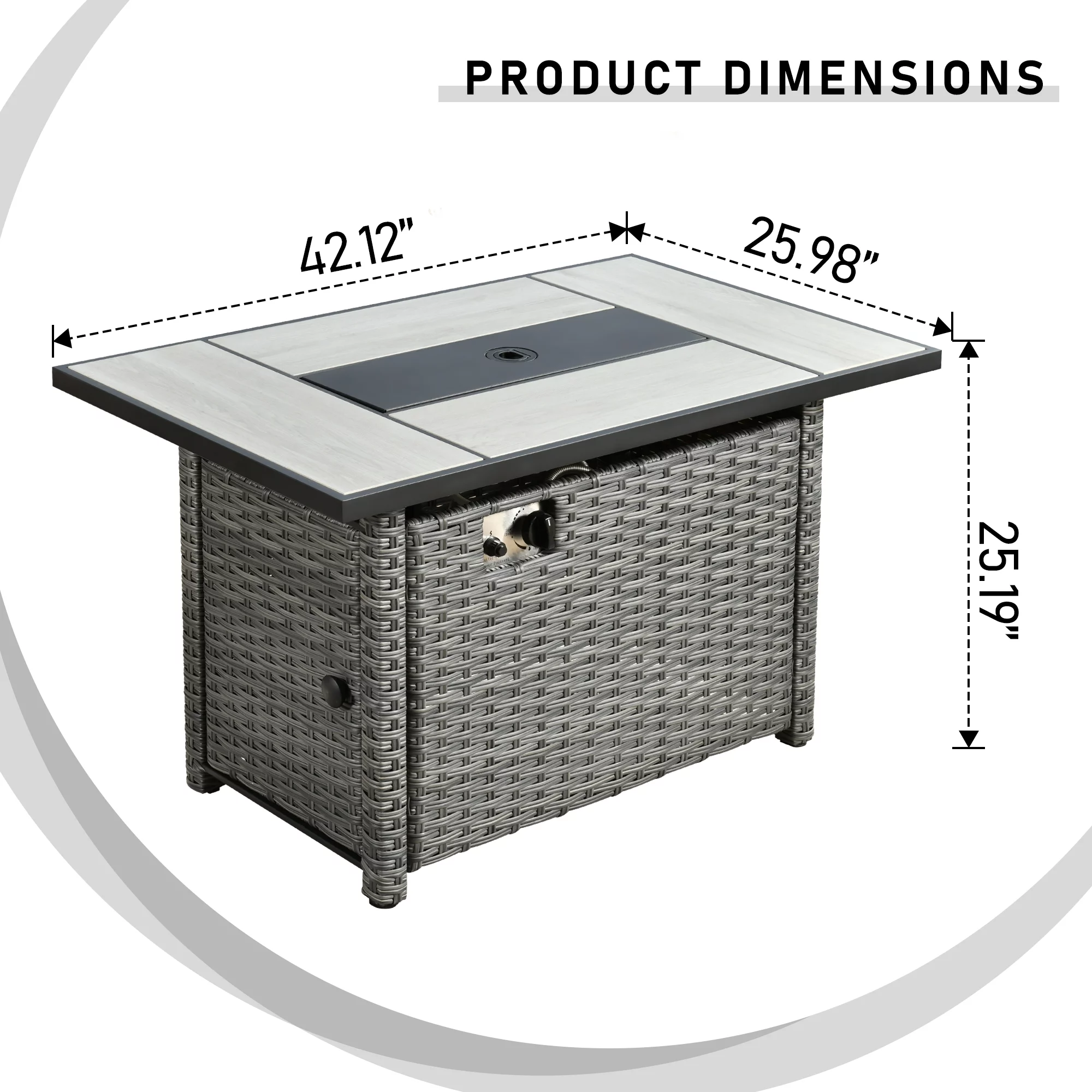 Ovios Outdoor Wicker Propane Fire Pit Table 42-Inch 50,000 BTU Flame Gas Fire Pits for Patio with Waterproof Cover & Lid Rectangle - Womvr