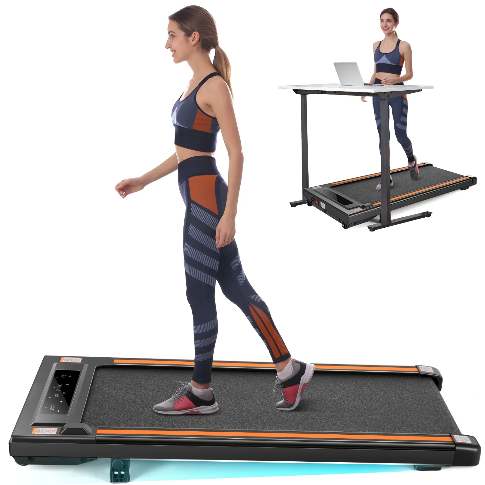 Tikmboex 2.5HP Walking Pad Under Desk Treadmill with LED Touch Screen Remote Control, 2 in 1 Treadmills for Home Office, Black - Womvr