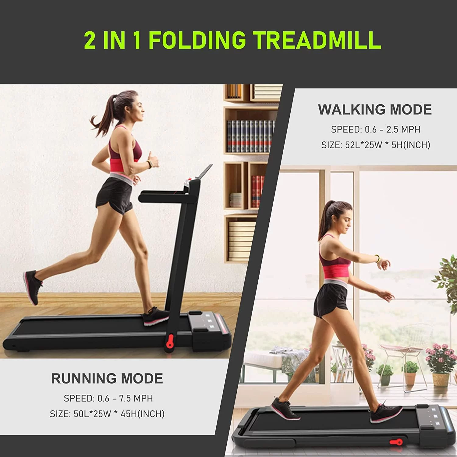 Under Desk Treadmill 2 in 1 Folding Portable Treadmill, Walking Treadmill 2.25HP, Under Desk Electric Treadmill with Remote APP Control LED Display Phone Holder No Needed Assembly for Home & Gym - Womvr