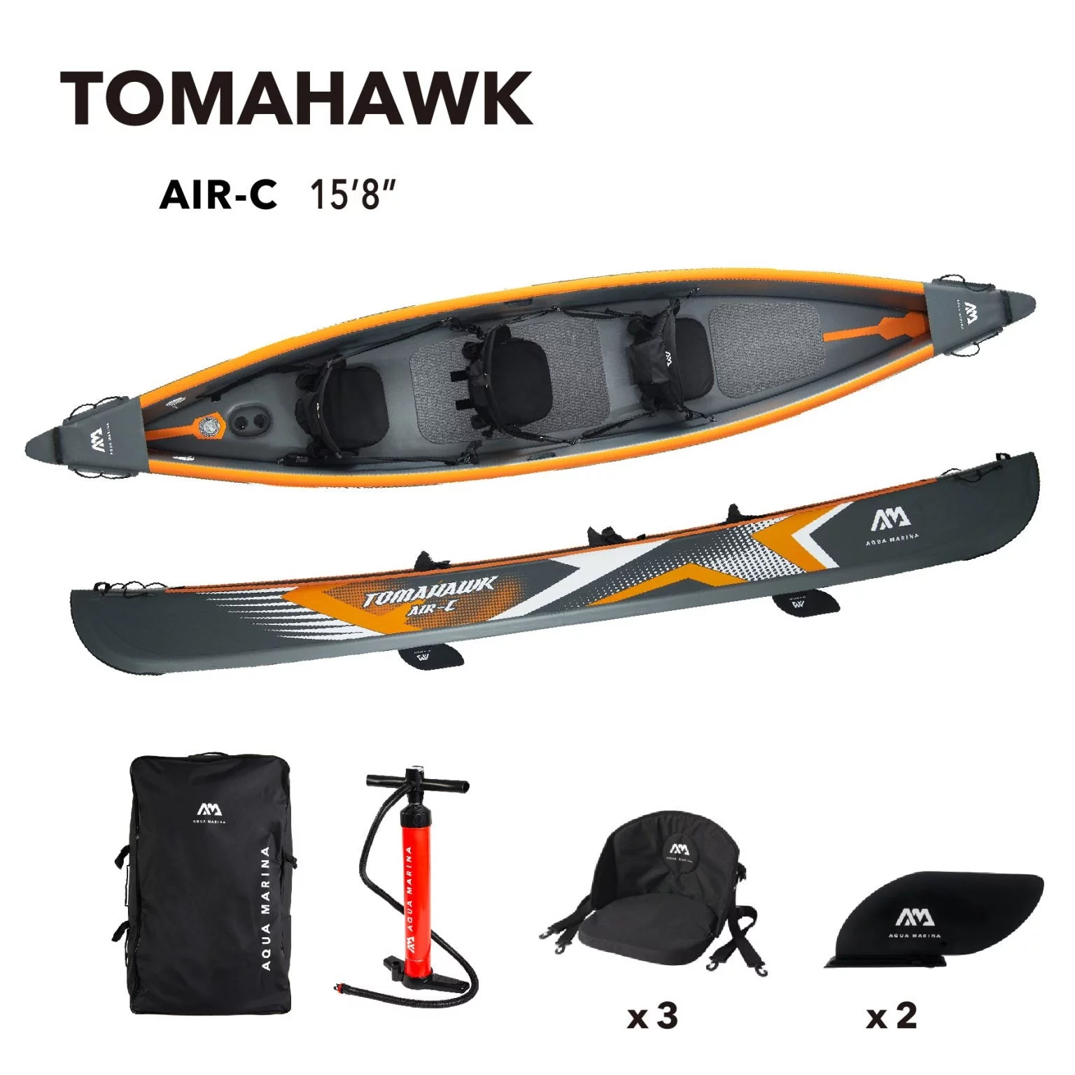 Aqua Marina HIGH PRESSURE SPEED KAYAK/CANOE - TOMAHAWK AIR-C 158 - Inflatable KAYAK Package, including Carry Bag, Fin, Pump - Womvr