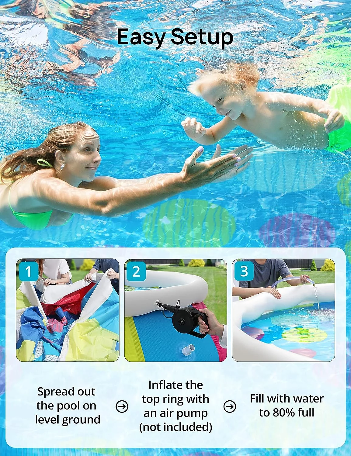 EVAJOY 10ft × 30in Easy Set Inflatable Swimming Pool with Pool Cover - Perfect Above Ground Pool for Family Fun in Your Backyard Garden - Womvr