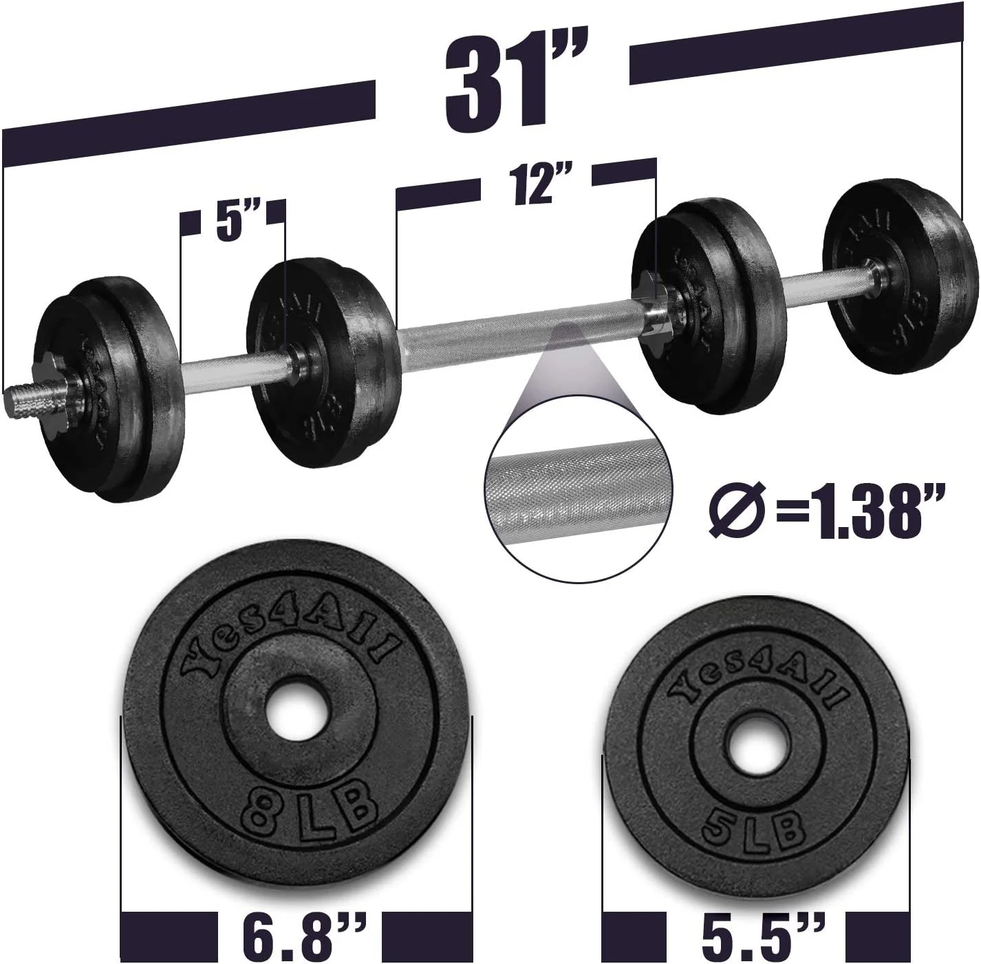 Yes4All 60 lbs Adjustable Dumbbell (30 lbs x 2 pcs) + Dumbbell Bar Connector, Combo/Set - Womvr