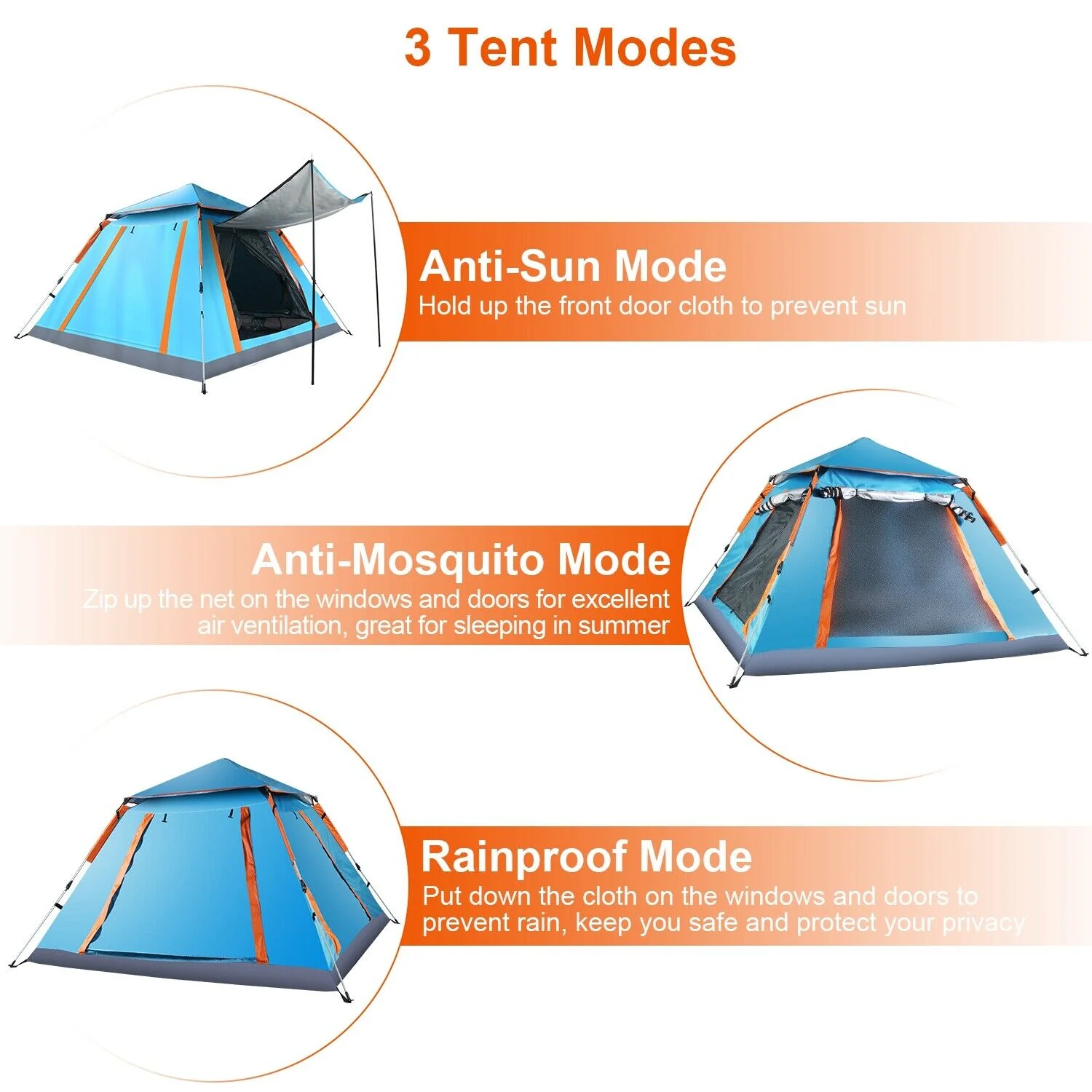 3-4 Person Tent Pop Up Outdoor Camping Auto Instant Open Family Tent Tourist Tent - Womvr
