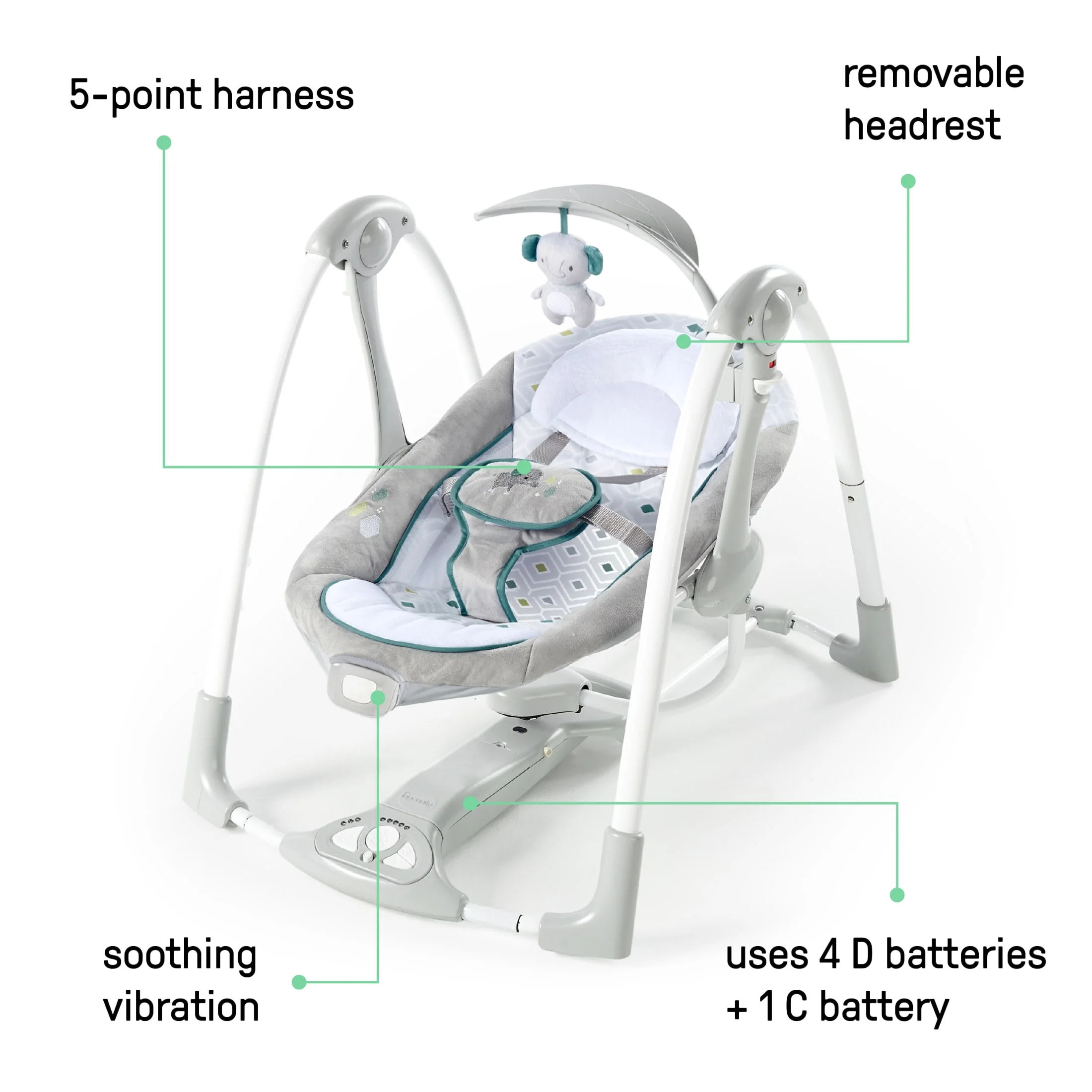 Ingenuity Convert Me 2-in-1 Portable Vibrating Baby Swing Nash, Infant, Gray - Womvr