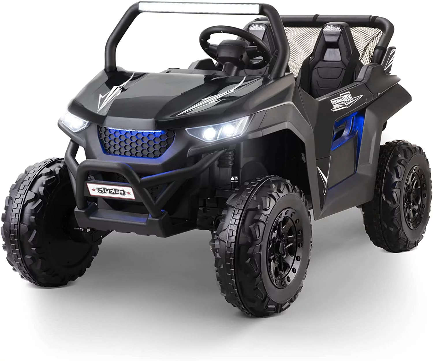 Joywhale 24V 2 Seater Kids Ride on UTV Car Powerful Electric Vehicle, with Big Battery, 4x75W Strong Motor, Remote Control, Suspension, Deep Sea Blue - Womvr