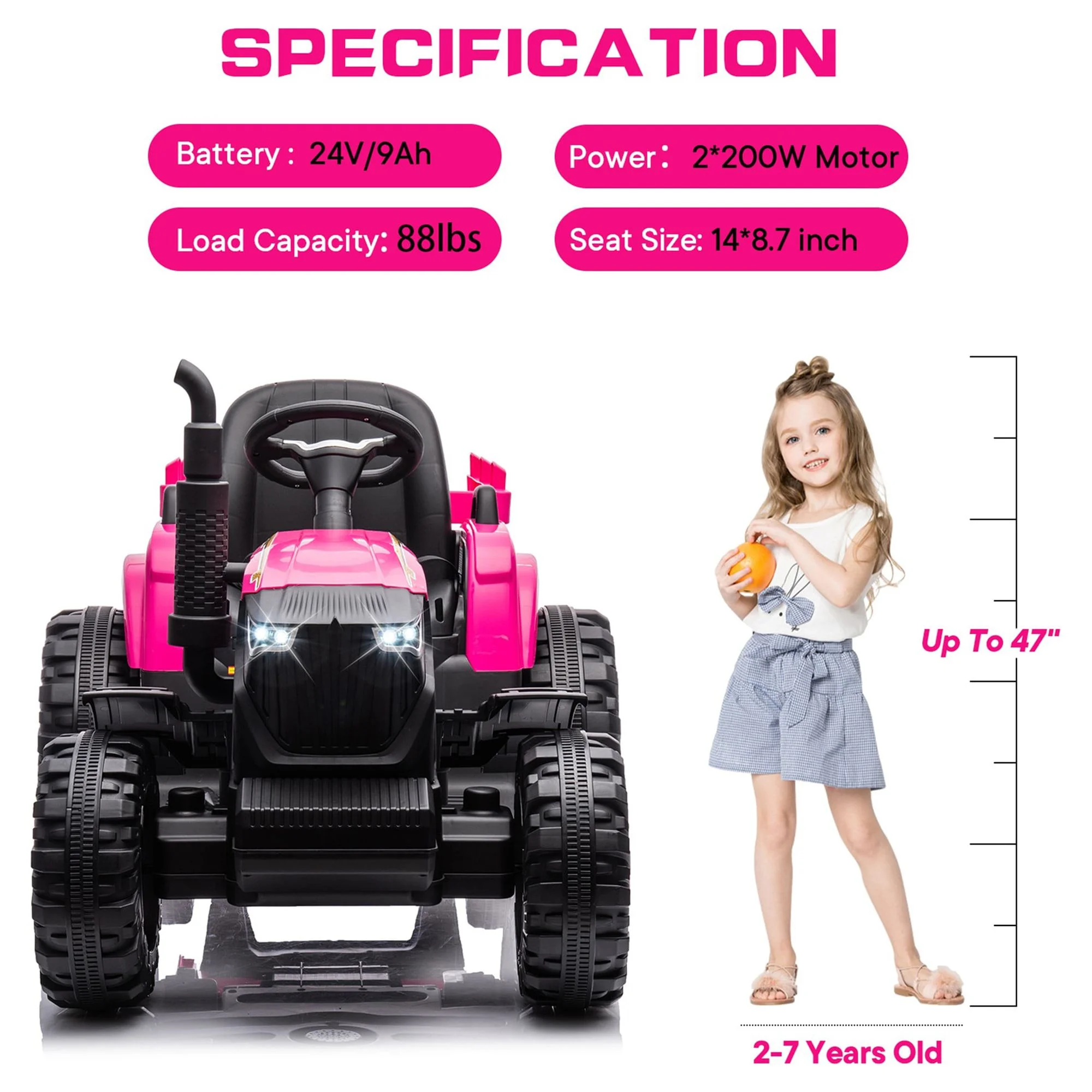 Outfunny 24V Ride on Toy for Big Kids, Powered Ride On Tractor with Trailer & Remote - Red - Womvr