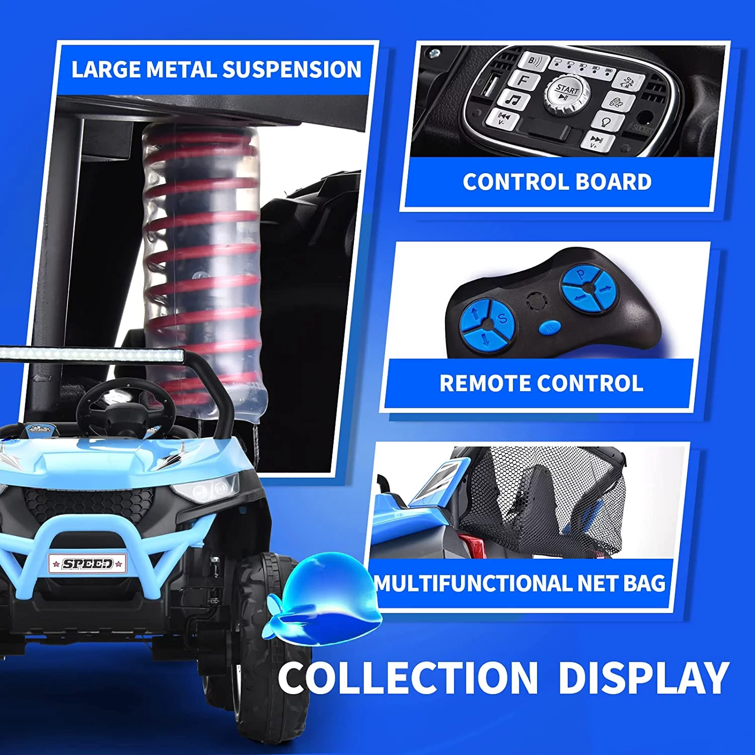 Joywhale 24V 2 Seater Kids Ride on UTV Car Powerful Electric Vehicle, with Big Battery, 4x75W Strong Motor, Remote Control, Suspension, Deep Sea Blue - Womvr