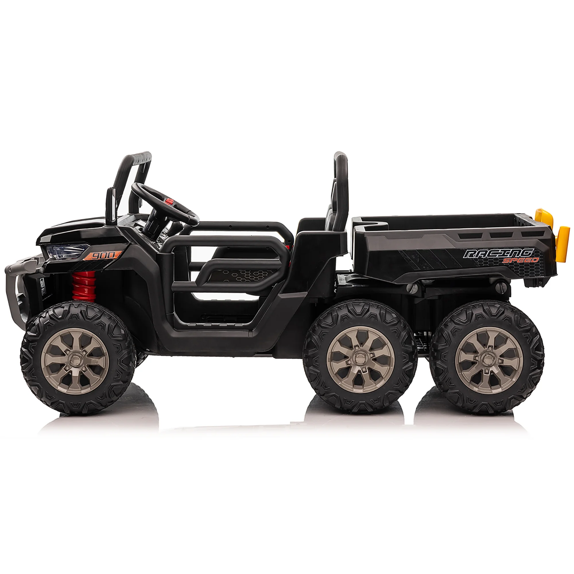 Joyracer 24V Ride on Toys, 2 Seater 6-Wheel UTV Car, 4WD Ride on Dump Truck for Big Kids with Trailer Remote Control, Black - Womvr