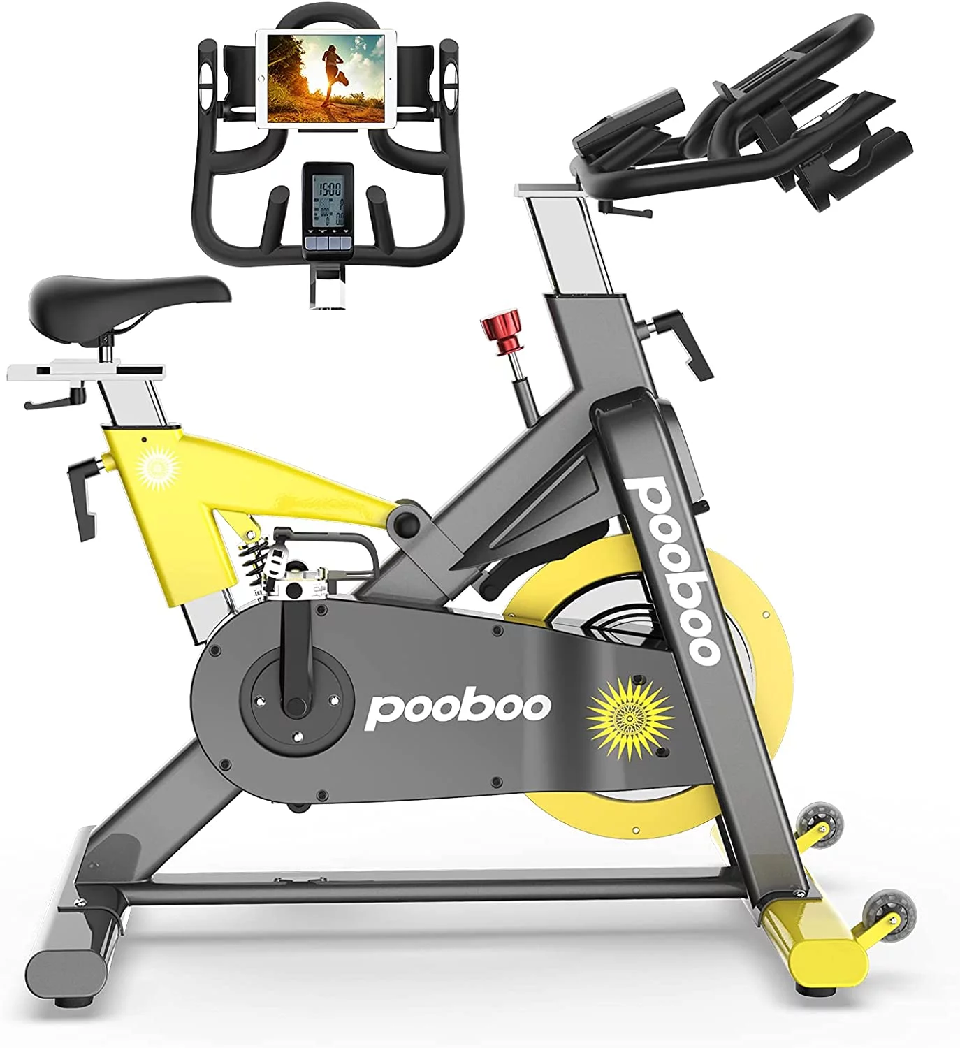 Pooboo Magnetic Exercise Bike Indoor Cycling Bike Stationary 55lbs Flywheel 500lbs - Womvr
