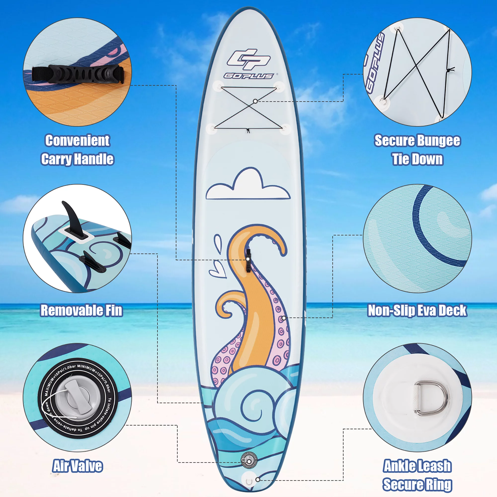 Goplus 10.5' Inflatable Stand Up Paddle Board Surfboard W/Aluminum Paddle Pump - Womvr
